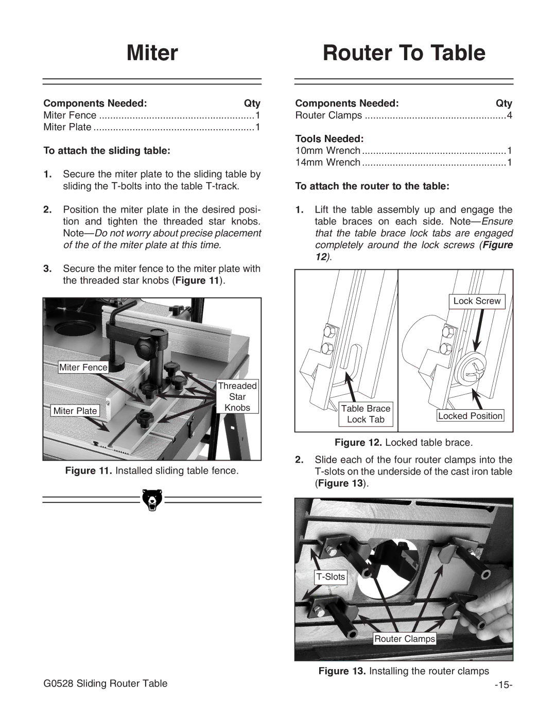 Grizzly G0528 instruction manual Miter, To attach the sliding table, To attach the router to the table 