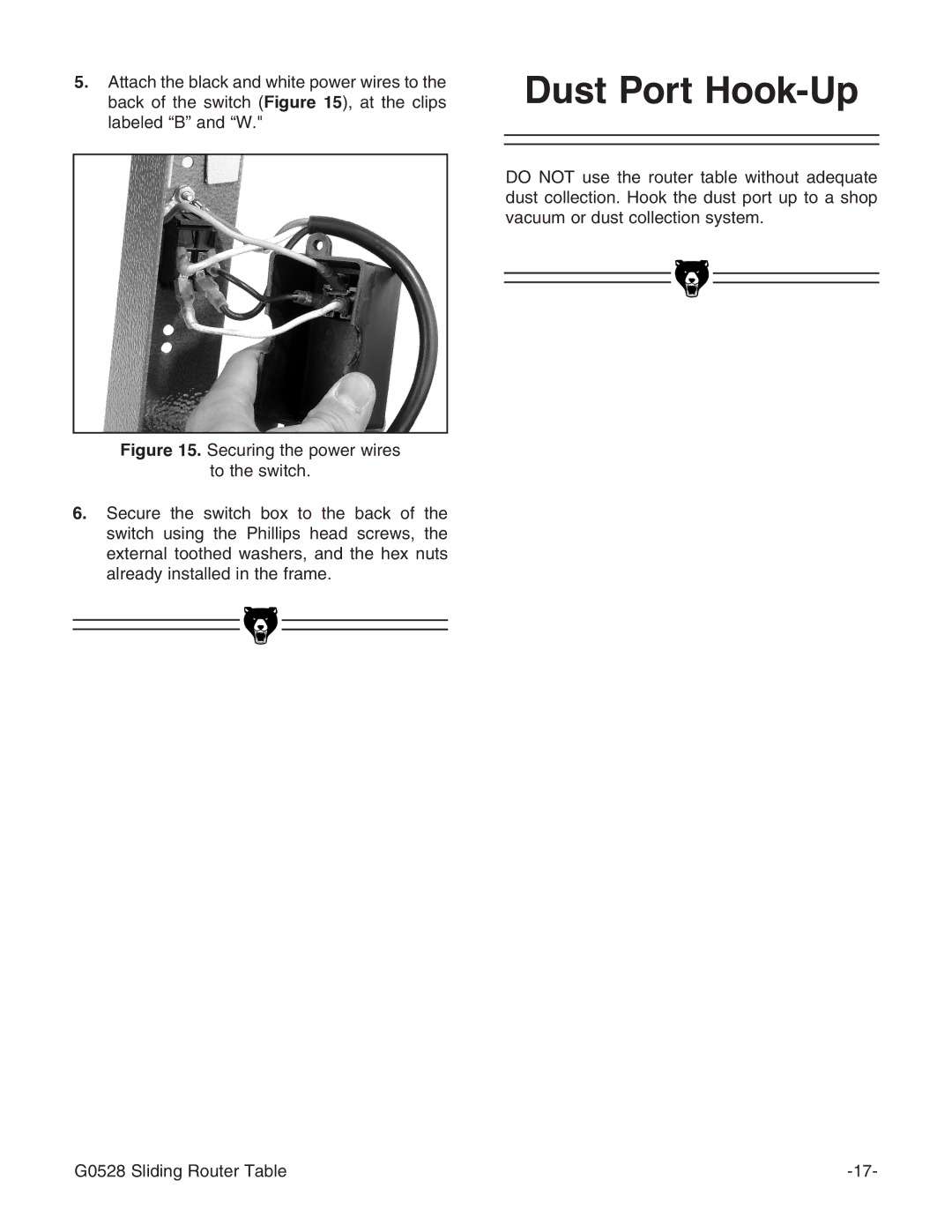 Grizzly G0528 instruction manual Dust Port Hook-Up 