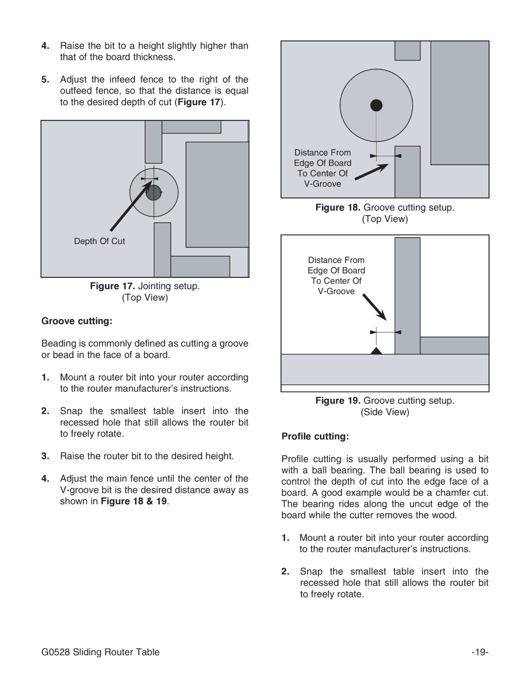 Grizzly G0528 instruction manual Groove cutting, Profile cutting 