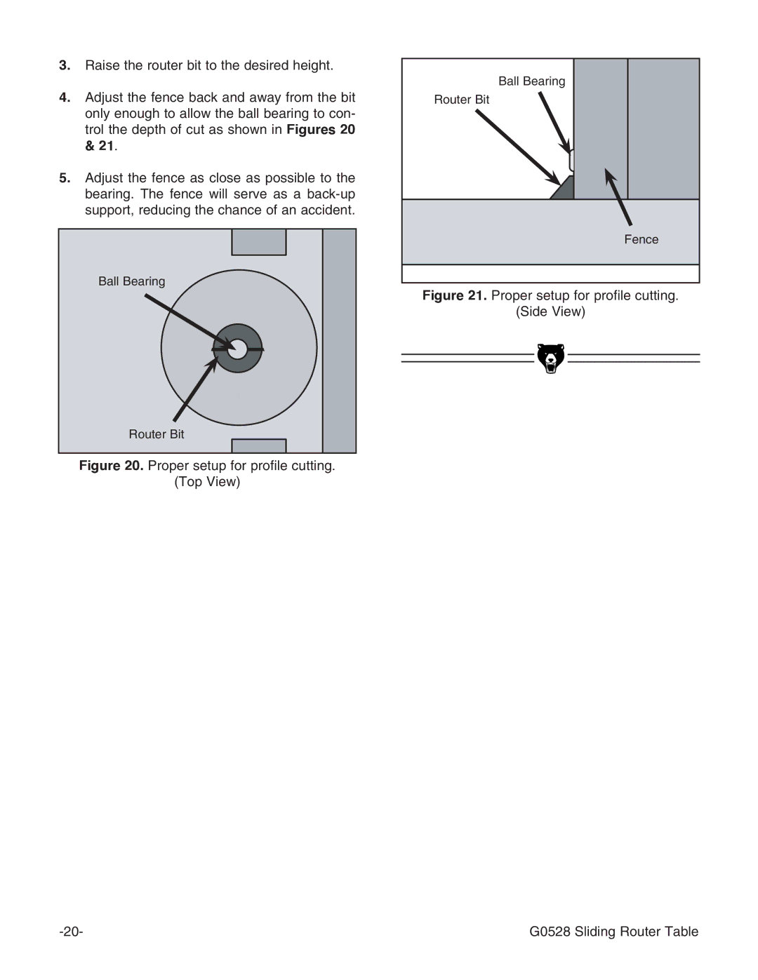 Grizzly G0528 instruction manual Proper setup for profile cutting Top View 