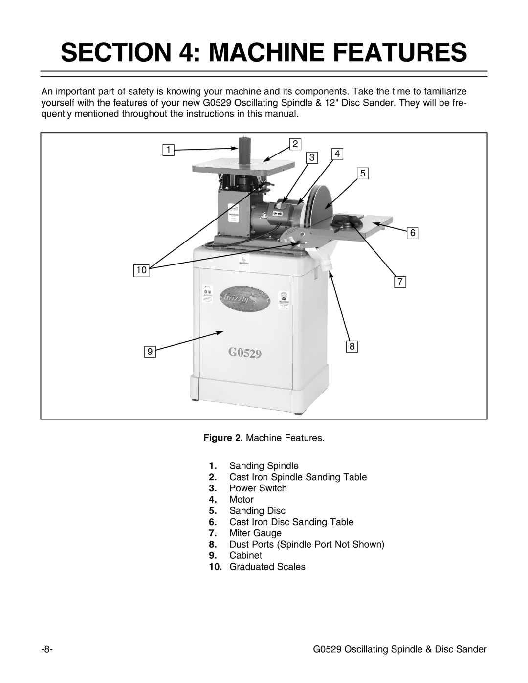 Grizzly G0529 instruction manual Machine Features 