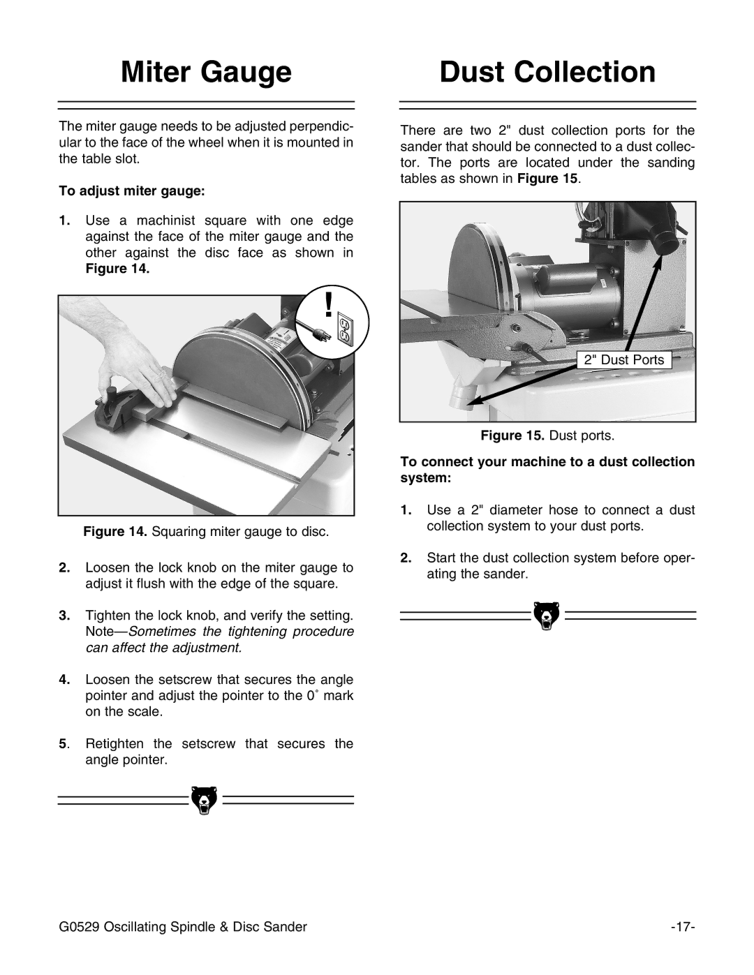 Grizzly G0529 instruction manual Miter Gauge, Dust Collection, To adjust miter gauge 