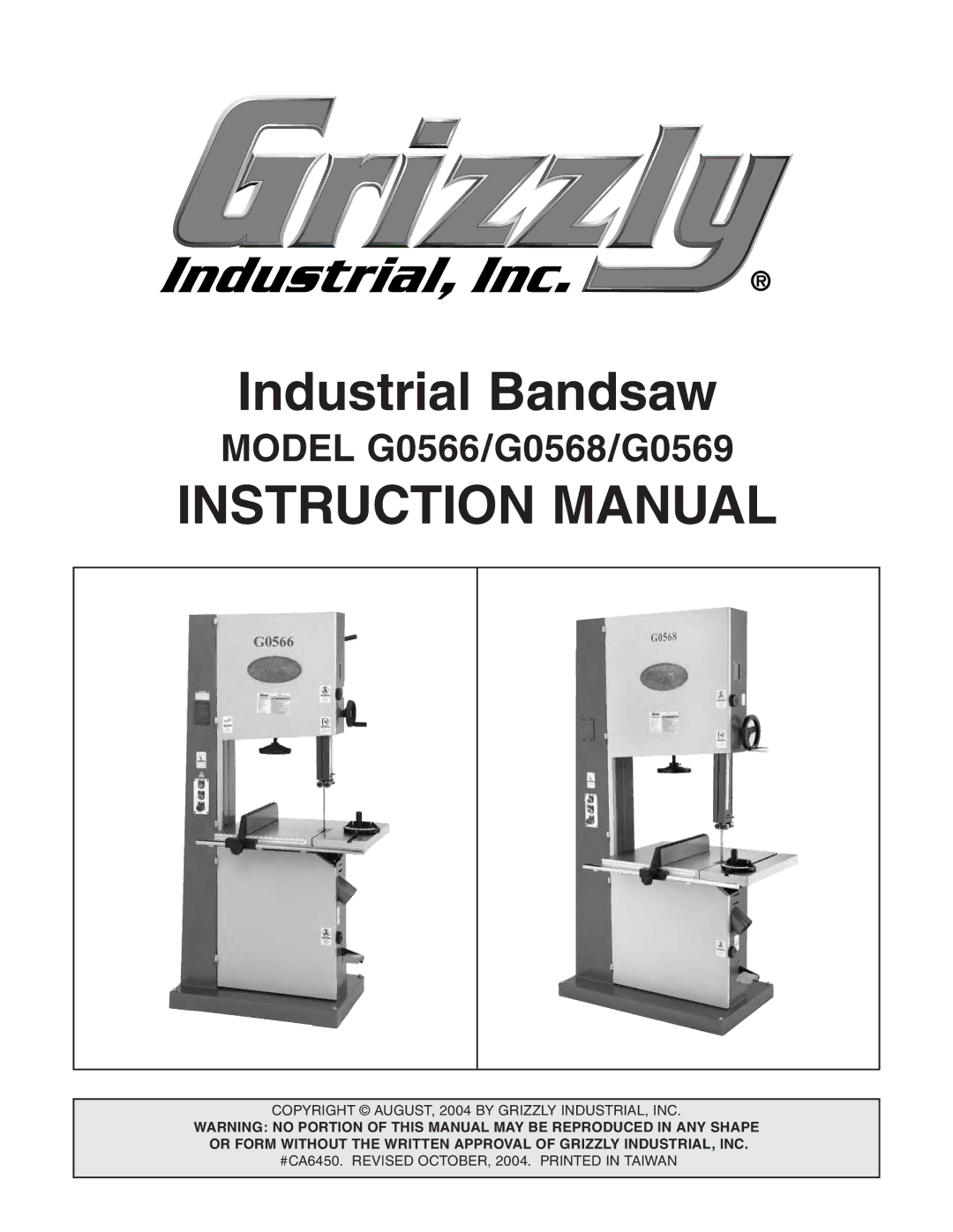 Grizzly G0531 manual Ndustrial Andsaw, $%,, 