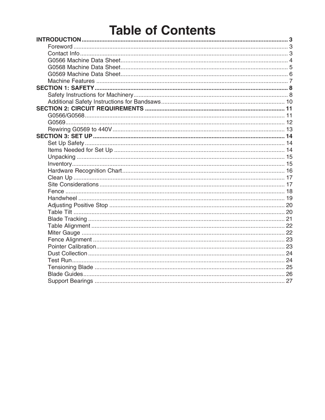 Grizzly G0531 manual 4ABLE of #ONTENTS 