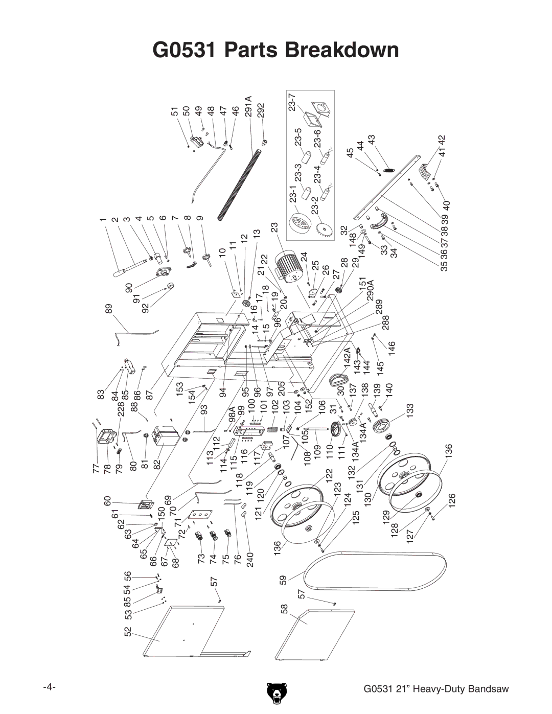 Grizzly manual G0531 Parts Breakdown 