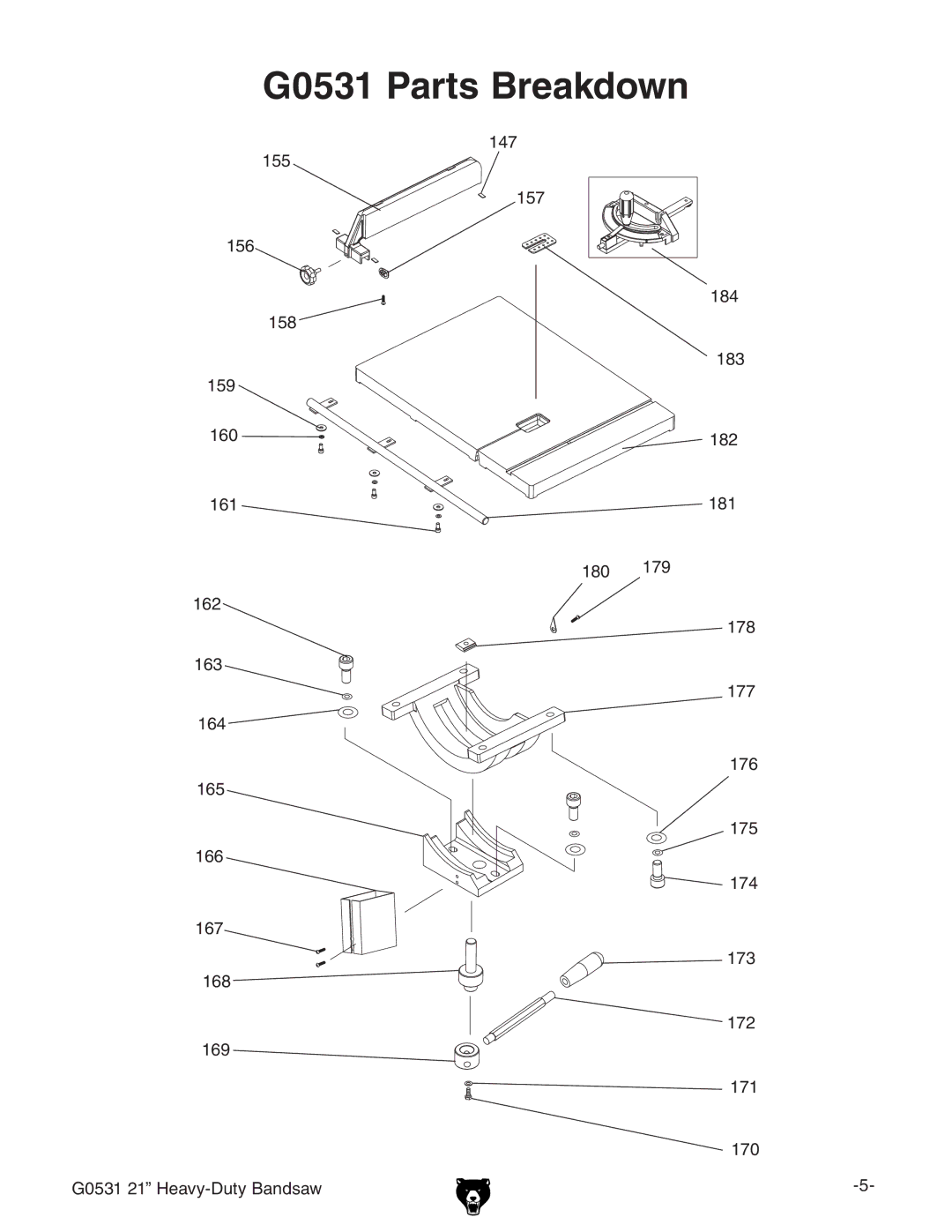 Grizzly manual G0531 Parts Breakdown 