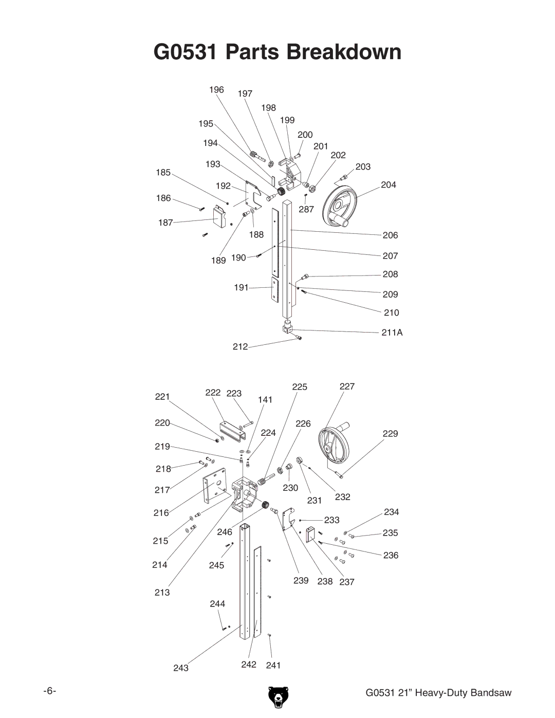 Grizzly manual G0531 Parts Breakdown 