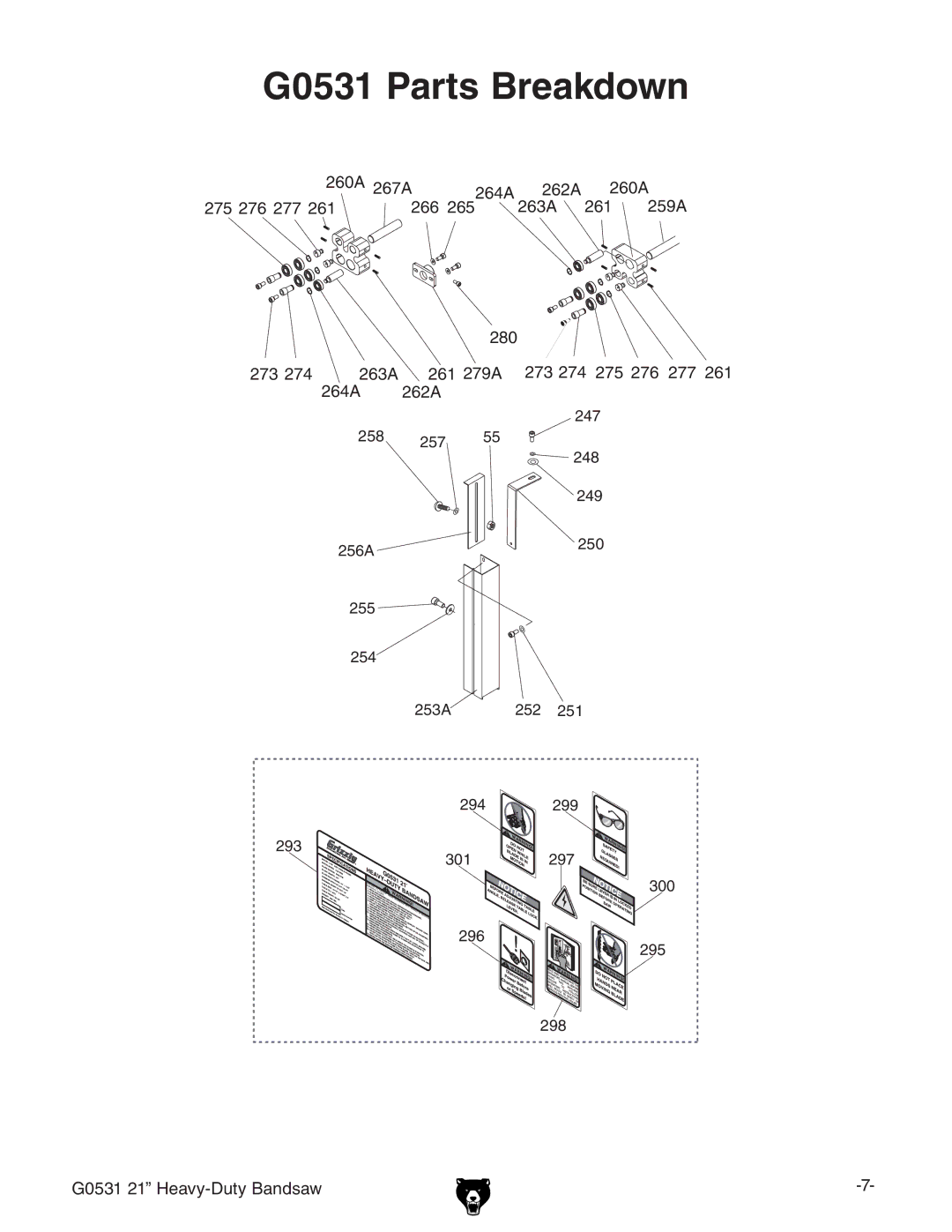 Grizzly manual G0531 Parts Breakdown 
