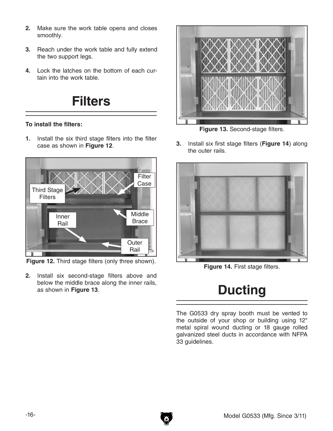 Grizzly G0533 owner manual Filters, Ducting, To install the filters 