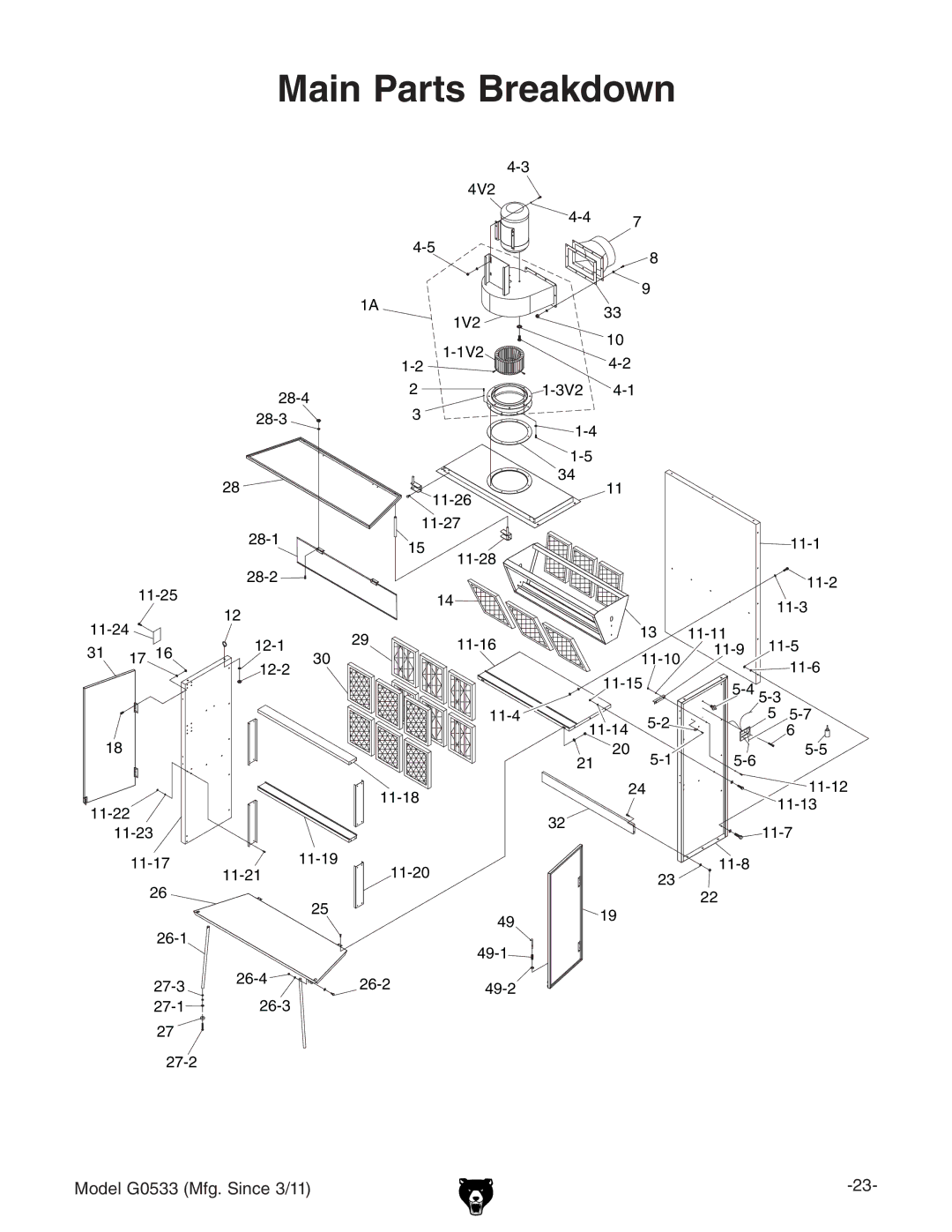 Grizzly G0533 owner manual Main Parts Breakdown 