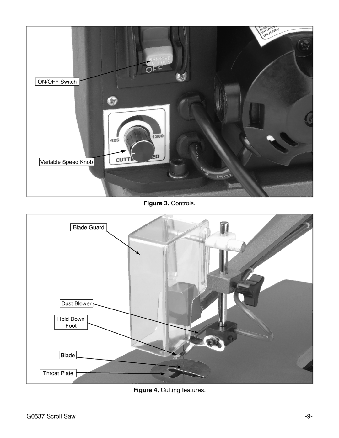 Grizzly G0537 instruction manual Controls 