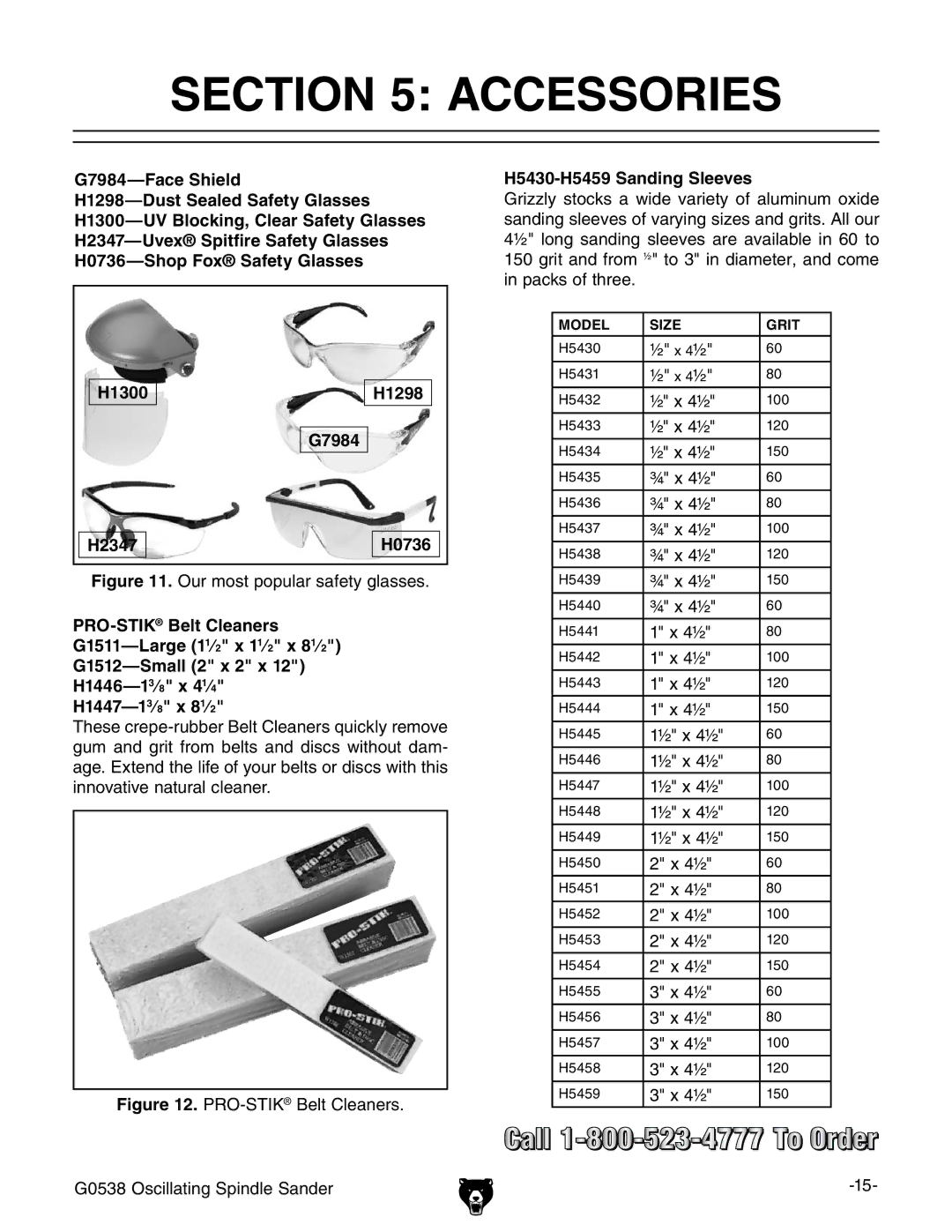 Grizzly G0538 owner manual Accessories, H5430-H5459 Sanding Sleeves 