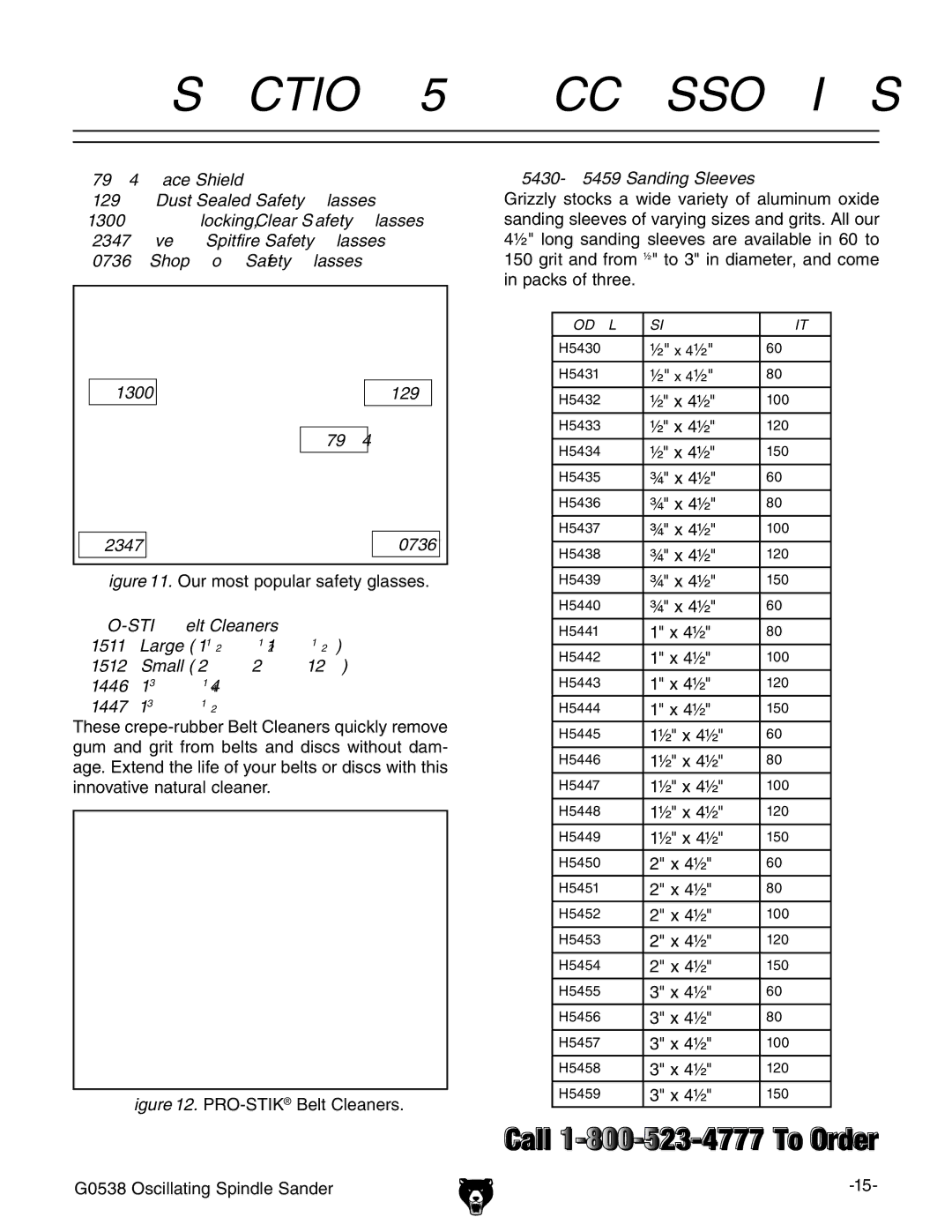 Grizzly G0538 owner manual Accessories, H5430-H5459 Sanding Sleeves 