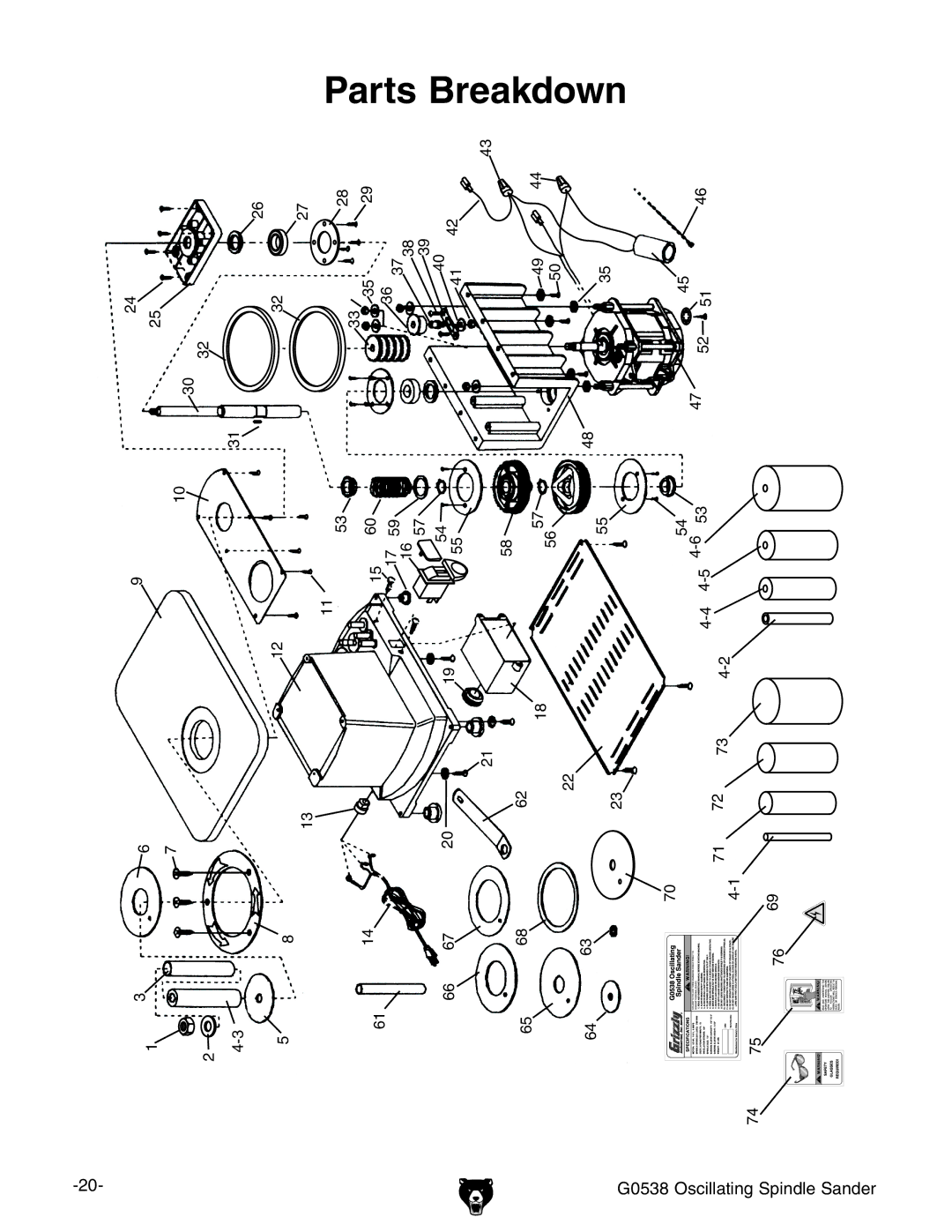 Grizzly G0538 owner manual Parts, Breakdown 