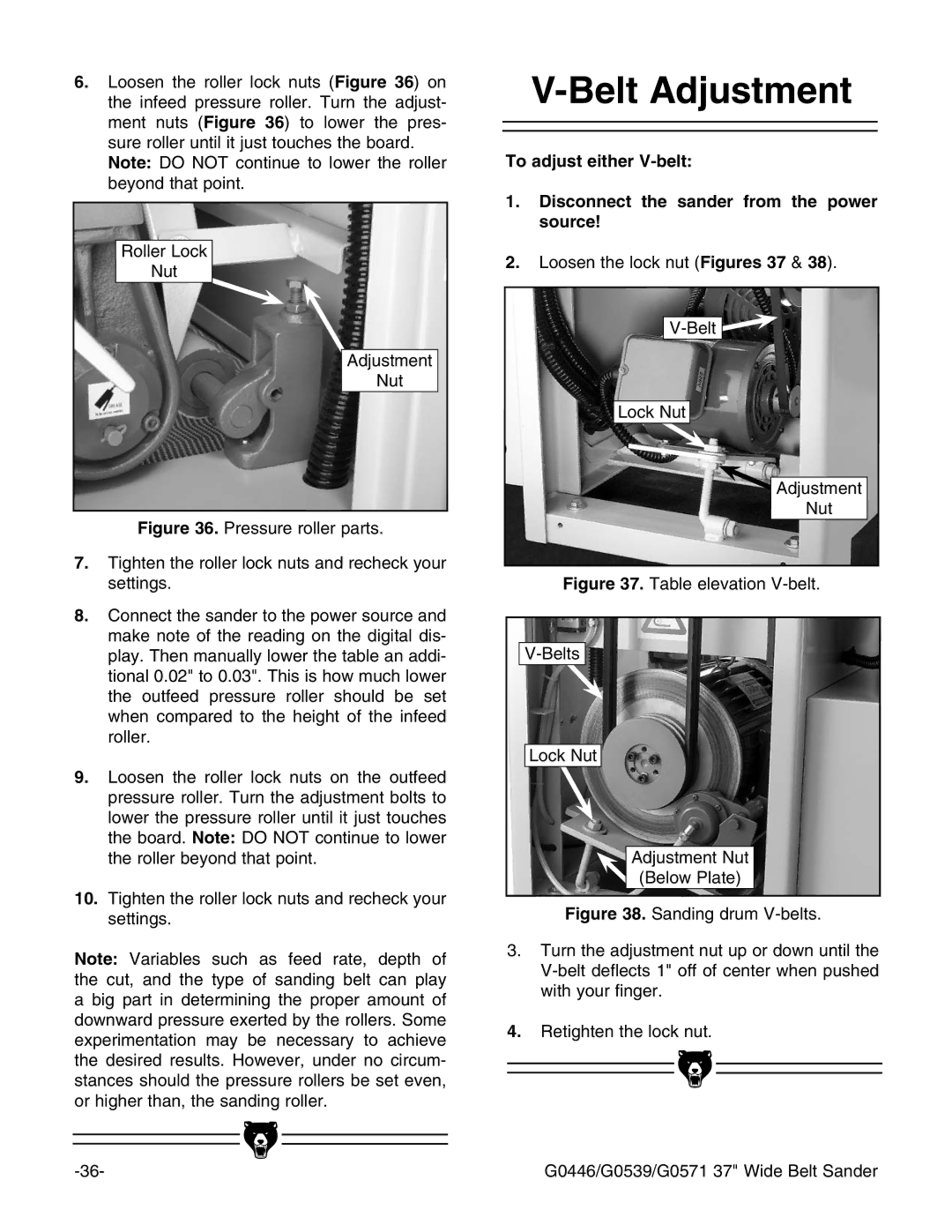 Grizzly G0539, G0446 manual 6ELT !DJUSTMENT, 4O Adjust Either 6BELT 