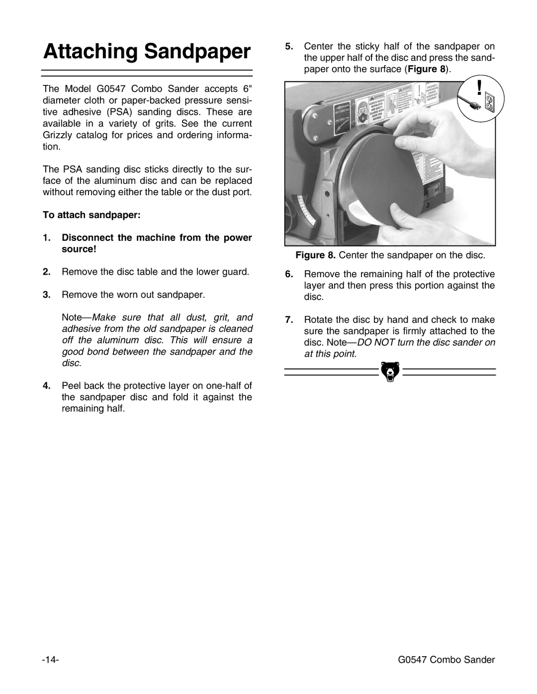 Grizzly G0547 instruction manual Attaching Sandpaper 