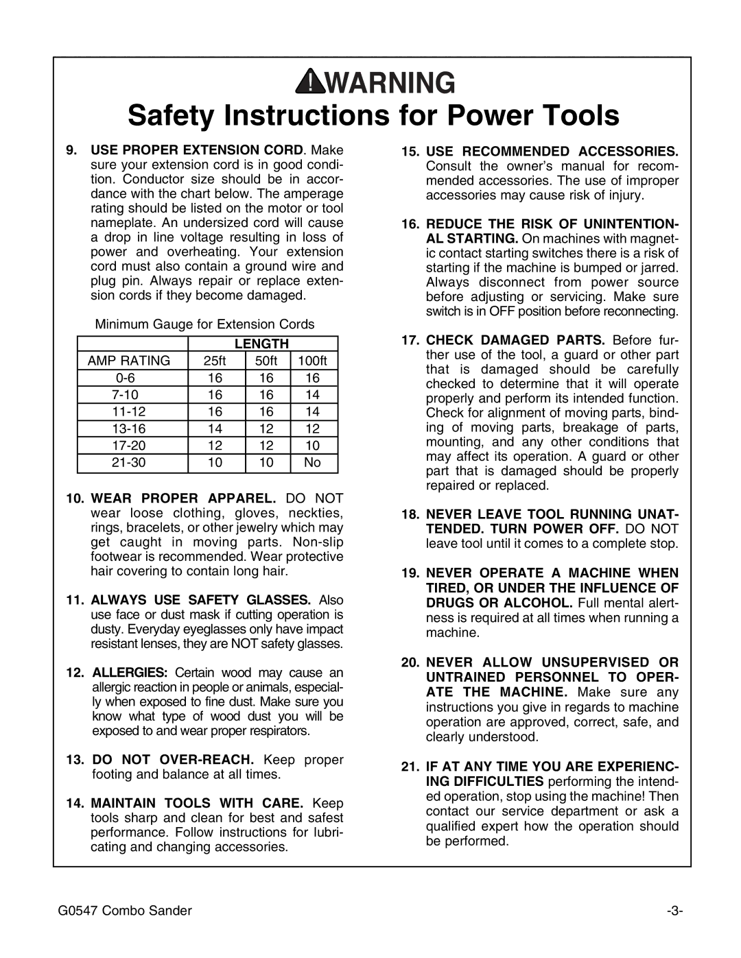 Grizzly G0547 instruction manual Length 