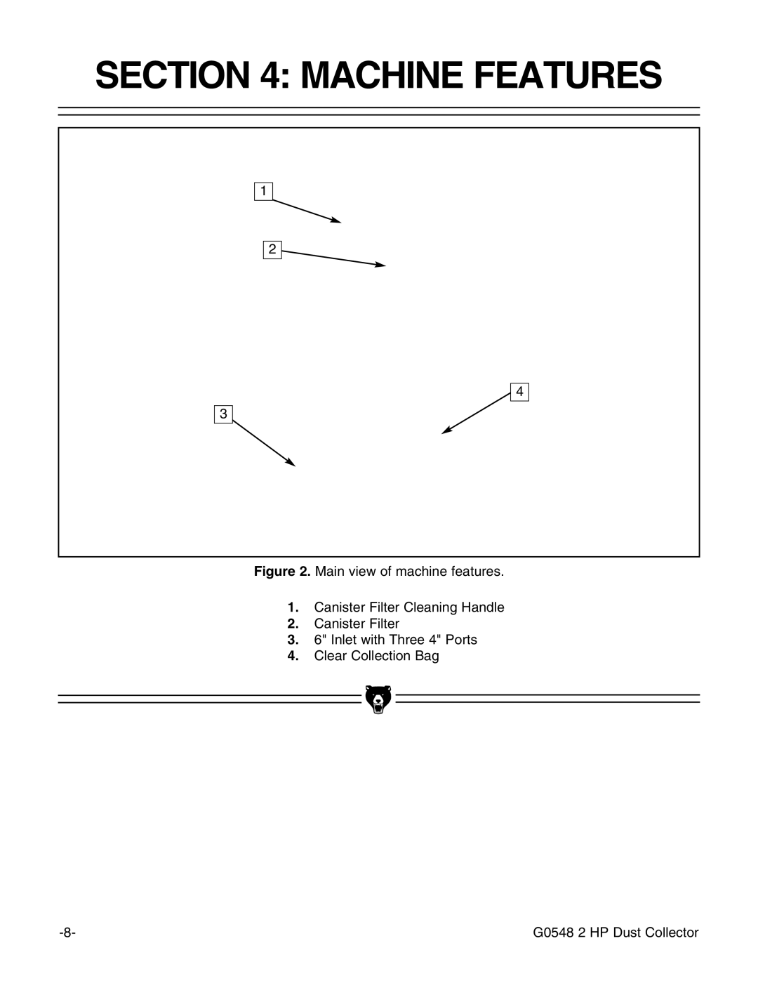 Grizzly G0548 instruction manual Machine Features 