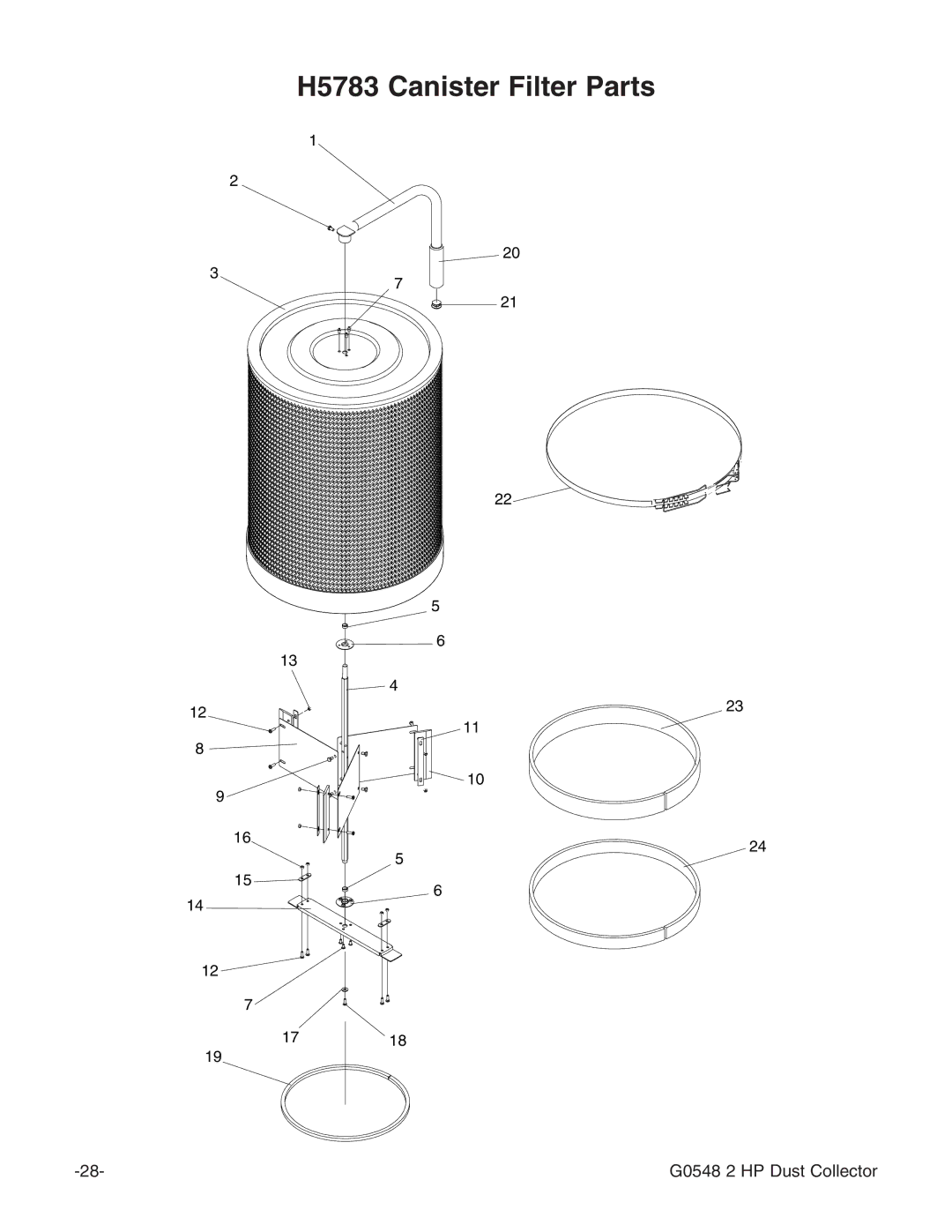 Grizzly G0548 instruction manual H5783 Canister Filter Parts 