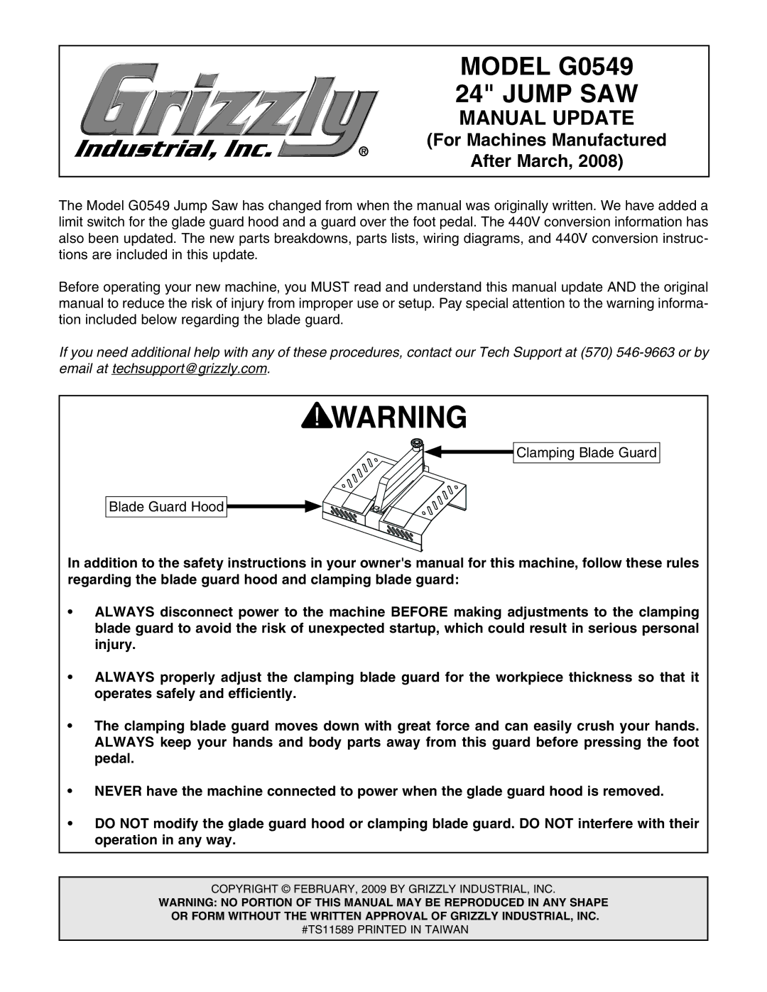 Grizzly manual Model G0549 24 Jump SAW 