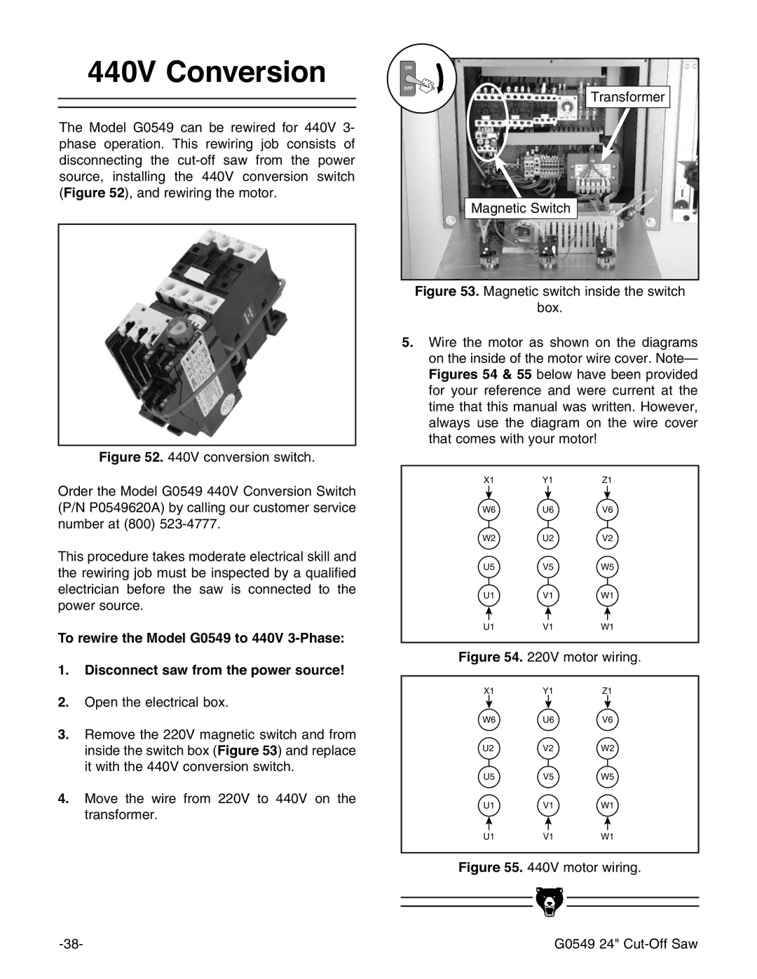 Grizzly G0549 manual 9&RQYHUVLRQ, 7RUHZLUHWKH0RGHO*WR93KDVH 