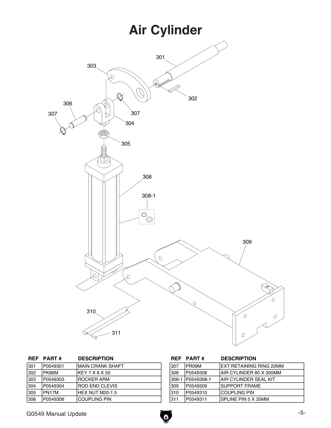 Grizzly G0549 manual Air Cylinder 