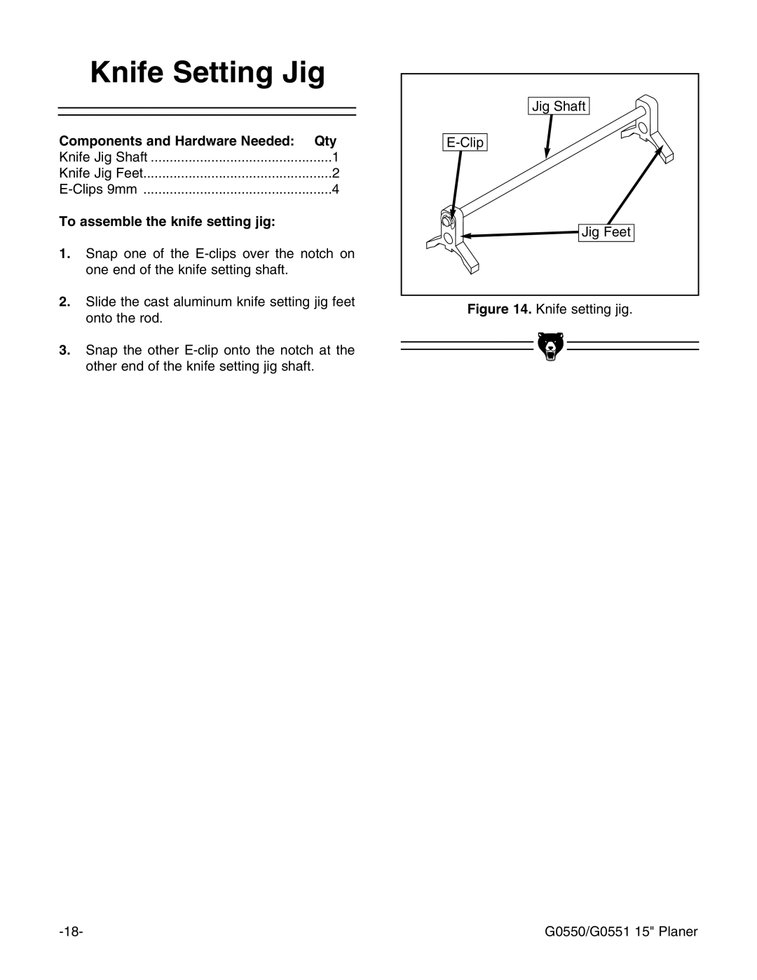 Grizzly G0550/G0551 instruction manual Knife Setting Jig, To assemble the knife setting jig 