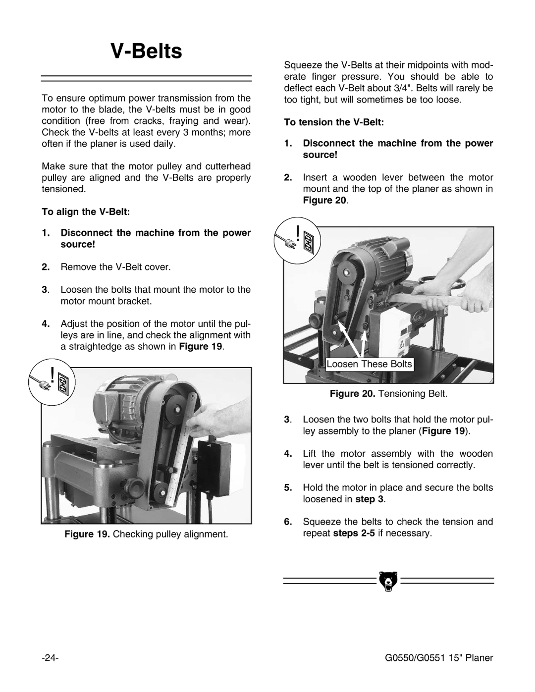 Grizzly G0550/G0551 instruction manual Belts 