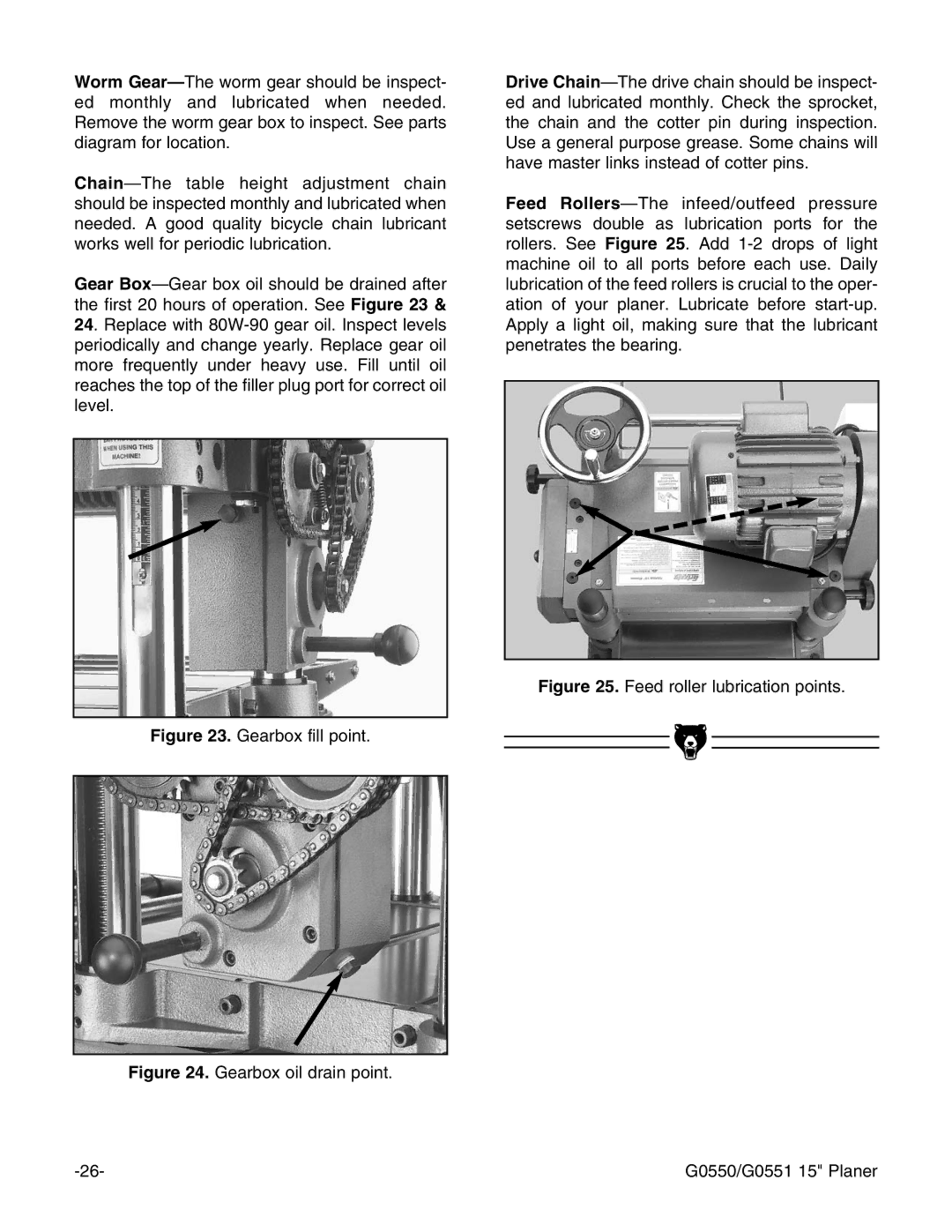 Grizzly G0550/G0551 instruction manual Gearbox fill point 