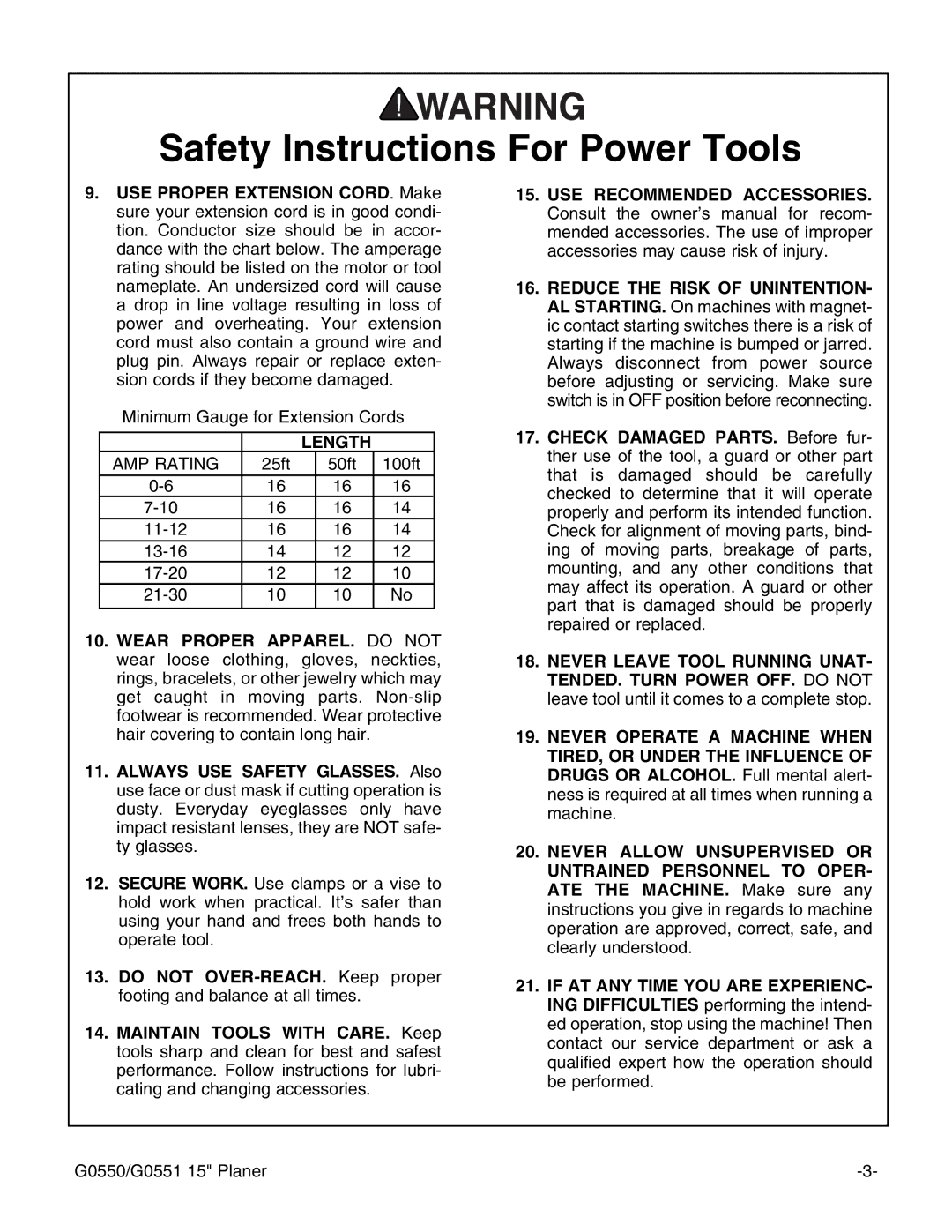 Grizzly G0550/G0551 instruction manual Length 