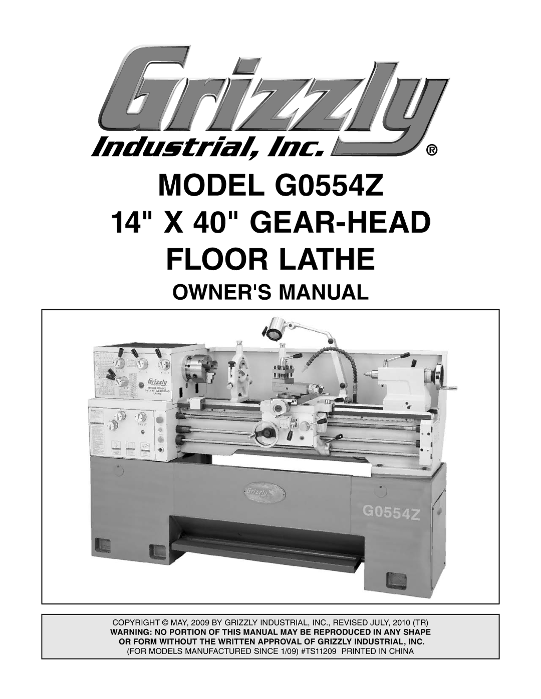 Grizzly owner manual Model G0554Z 