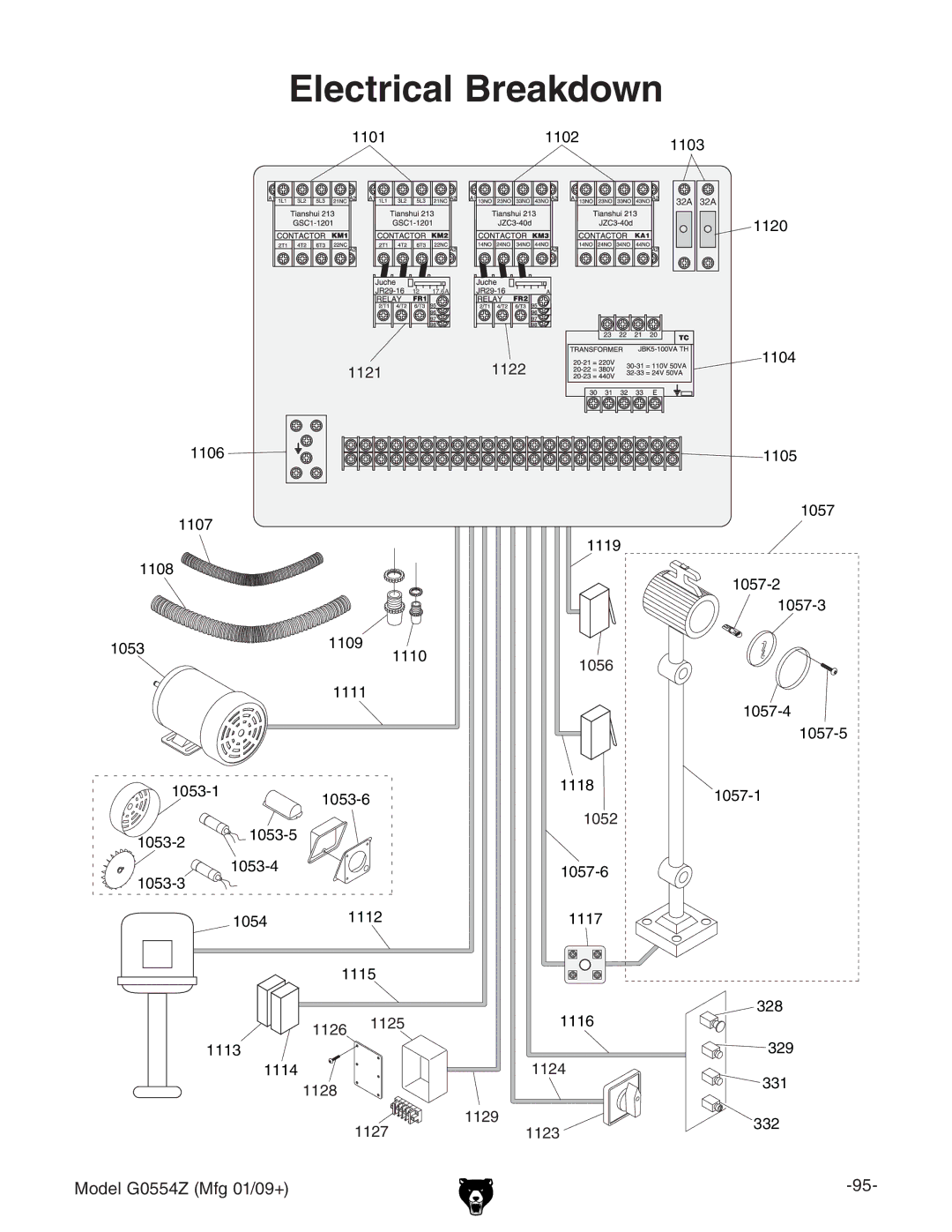 Grizzly G0554Z owner manual Electrical Breakdown 