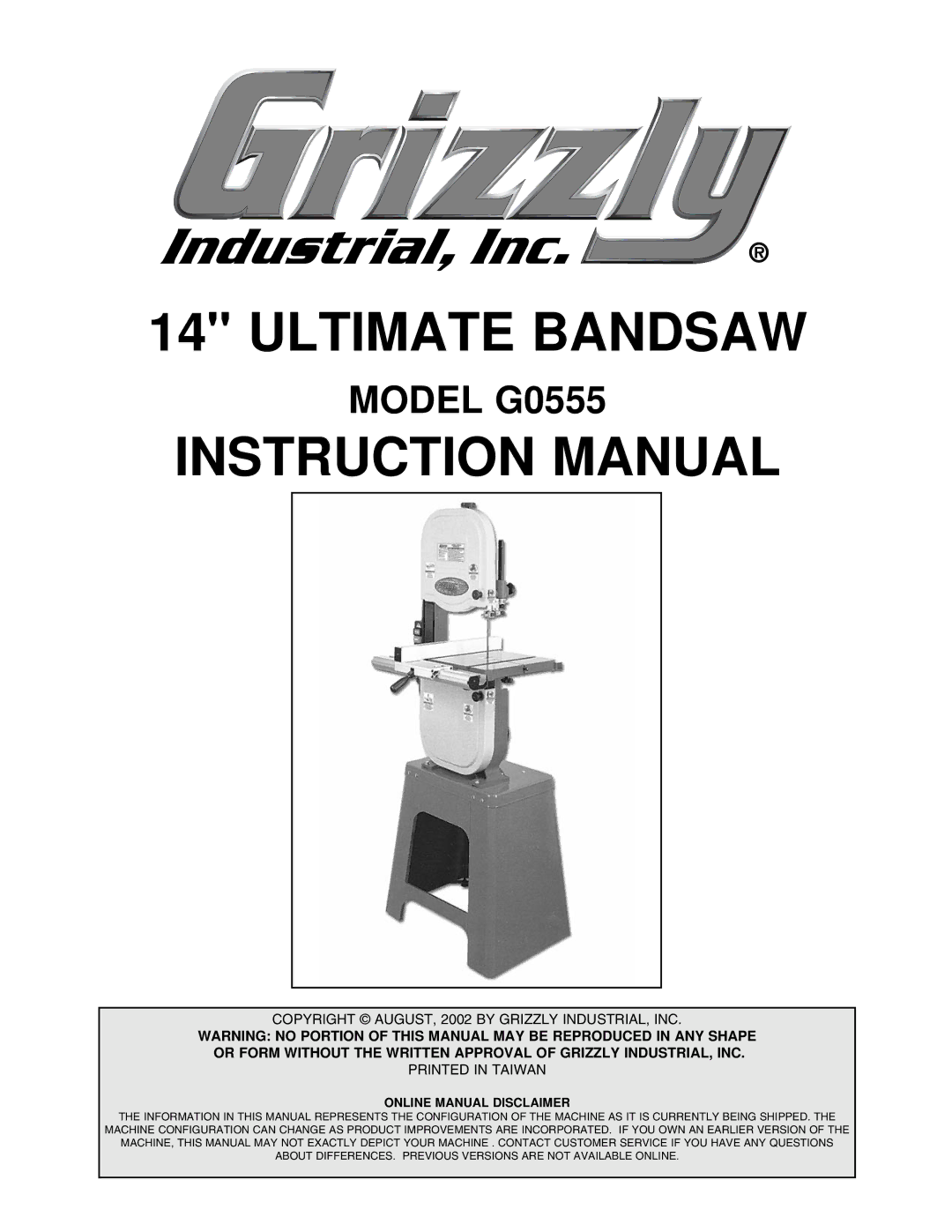 Grizzly G0555 instruction manual Ultimate Bandsaw 