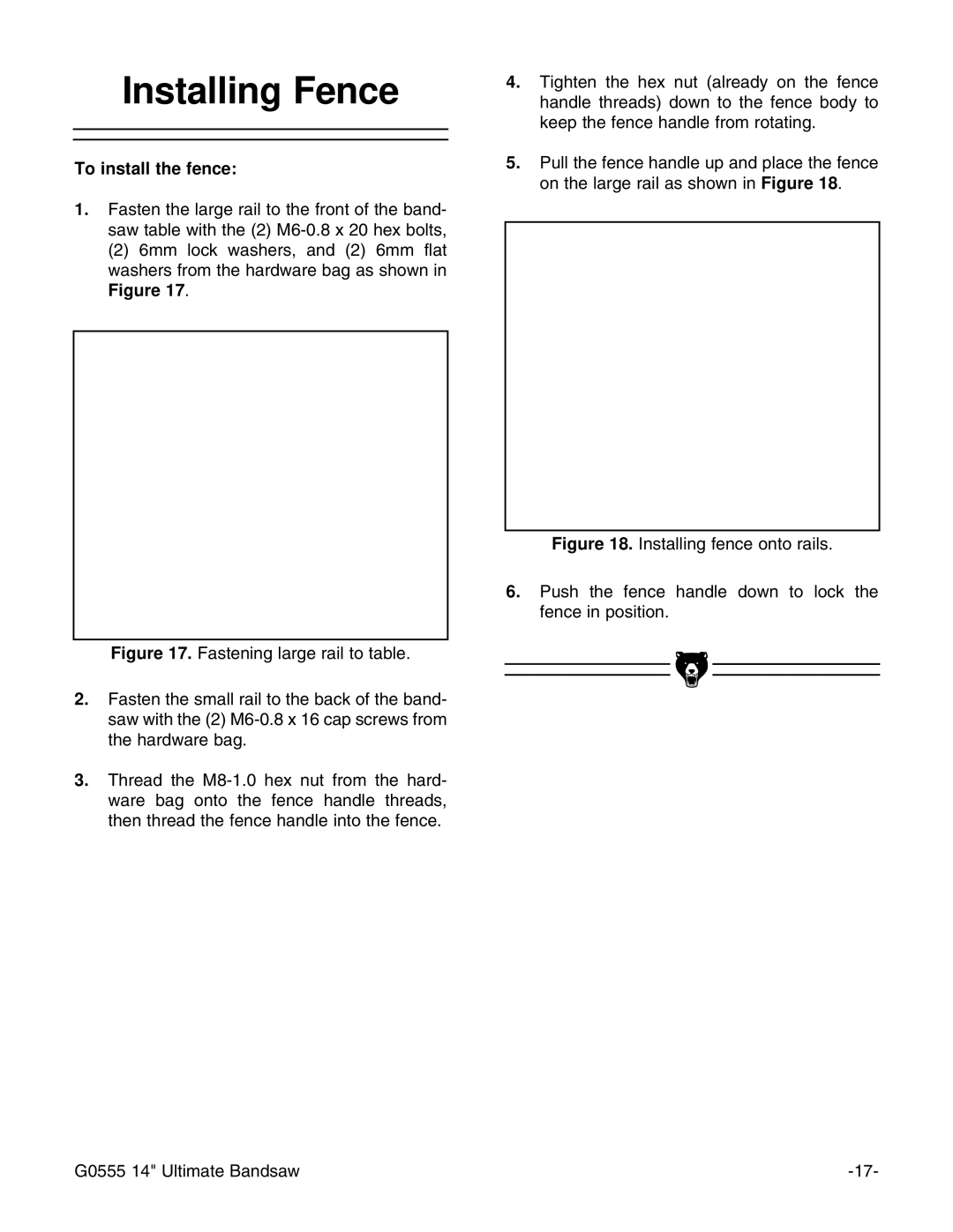 Grizzly G0555 instruction manual Installing Fence, To install the fence 