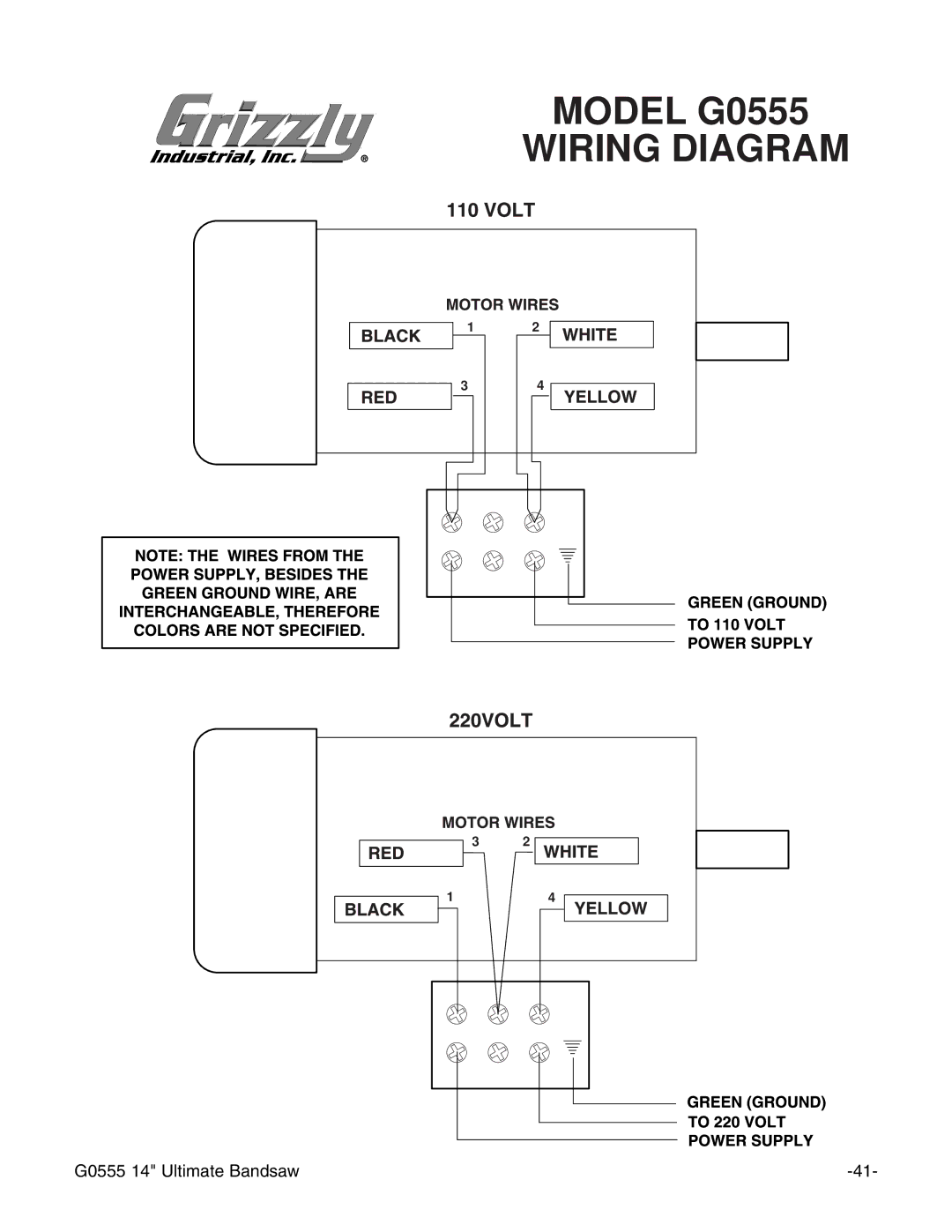 Grizzly instruction manual Model G0555 Wiring Diagram 