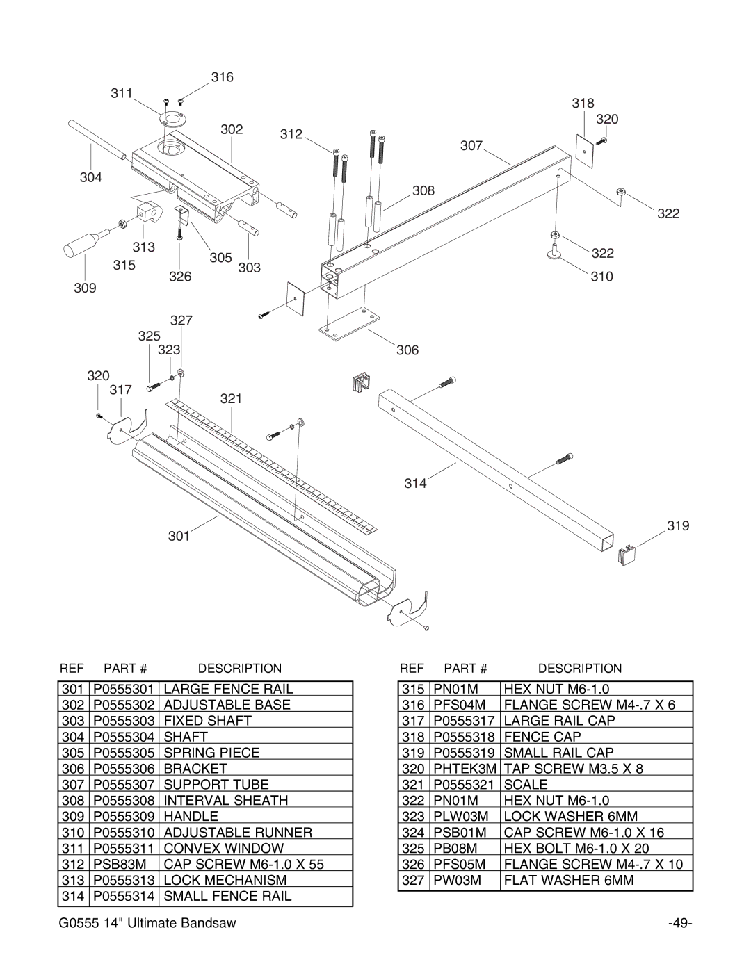 Grizzly G0555 instruction manual Large Fence Rail 