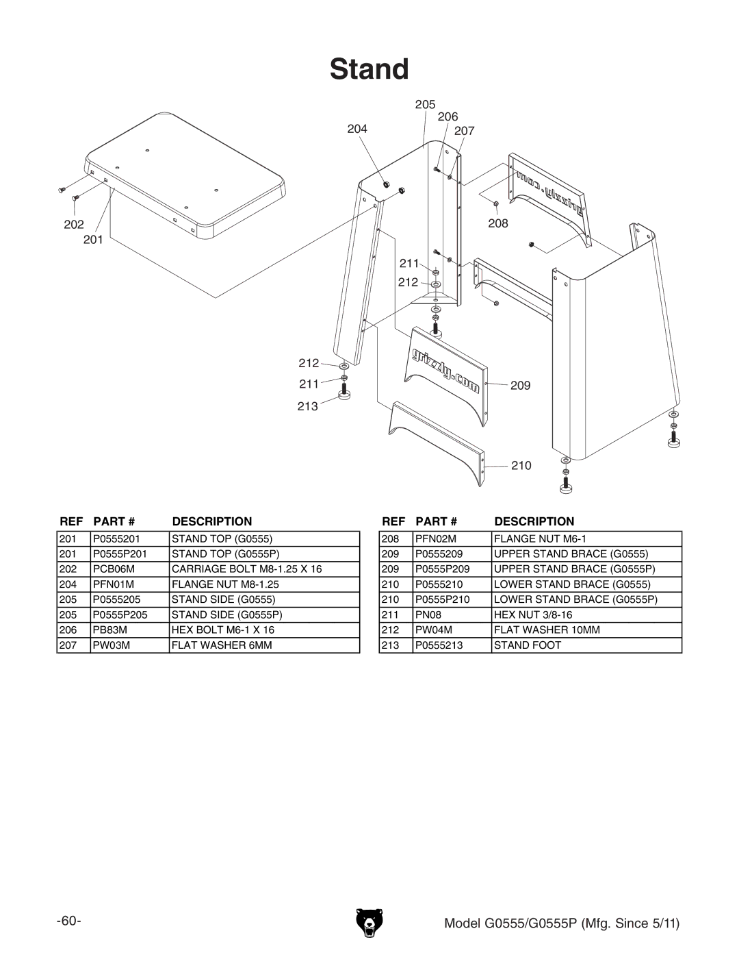 Grizzly G0555 owner manual Stand 