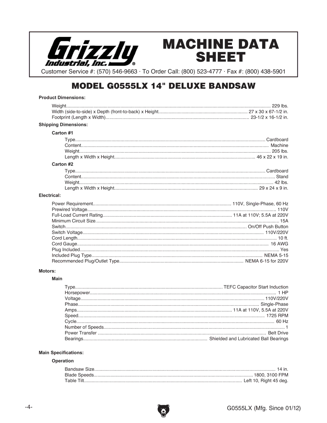 Grizzly G0555LANV owner manual Heec\9bZchdch 8Vgidc 