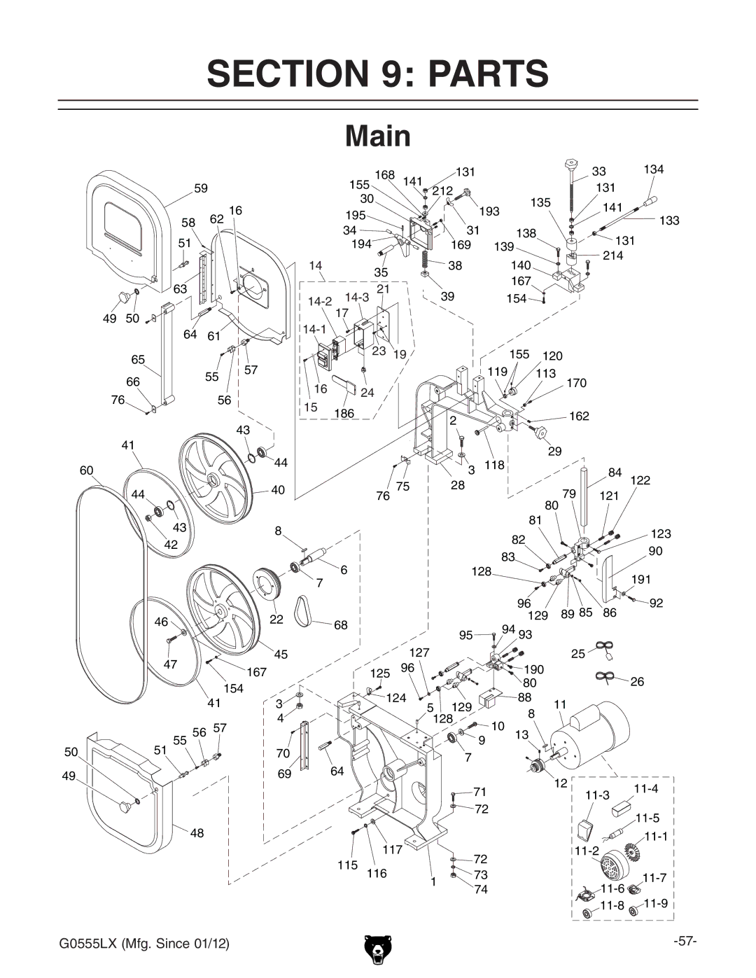 Grizzly G0555LANV owner manual Parts, Main 