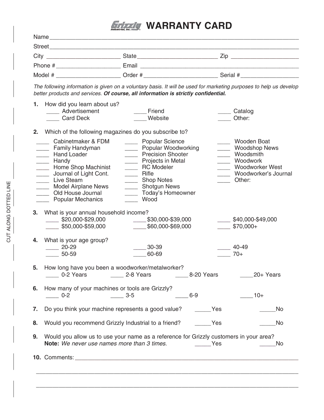 Grizzly G0555LANV owner manual Warranty Card, 10. 8dbbZcih 