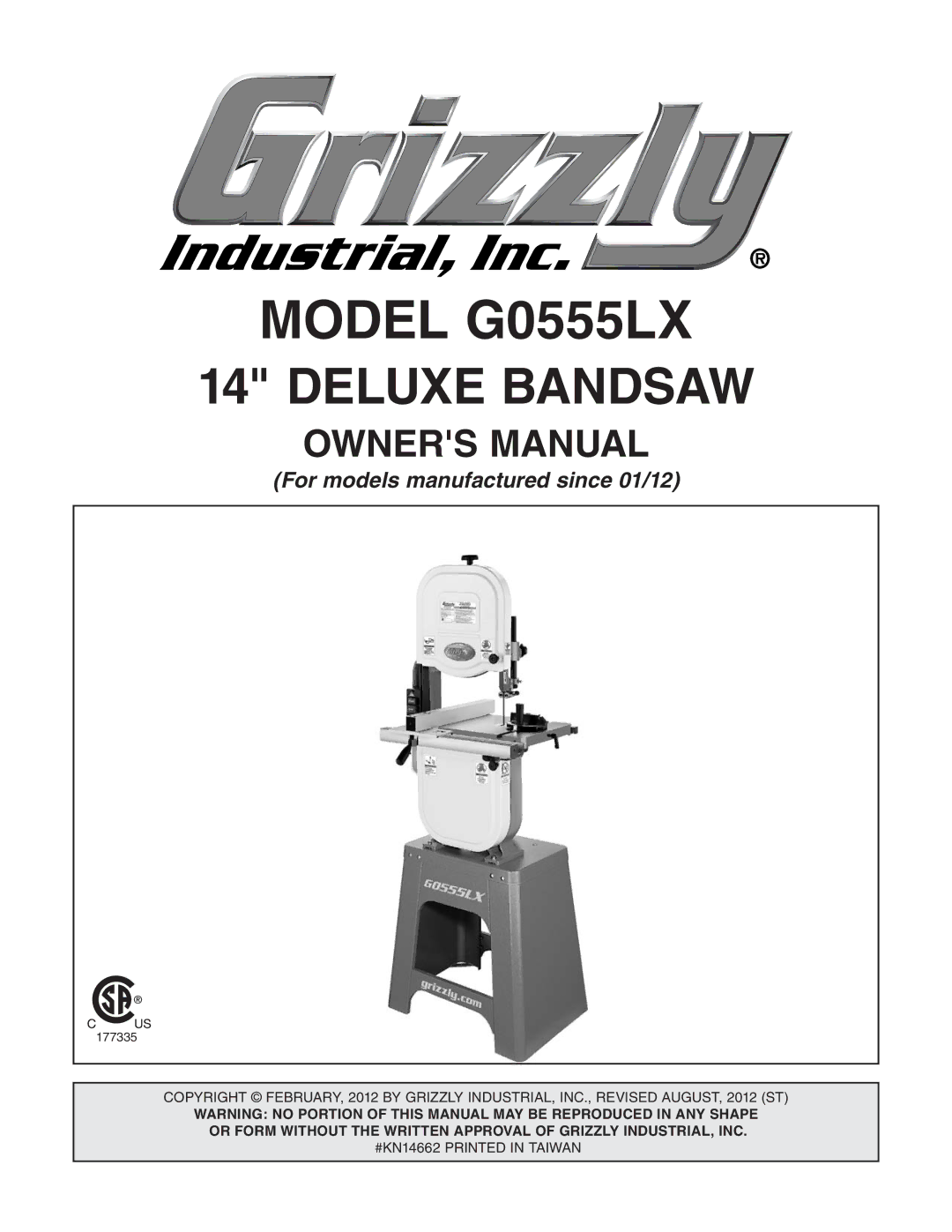 Grizzly owner manual Model G0555LX 