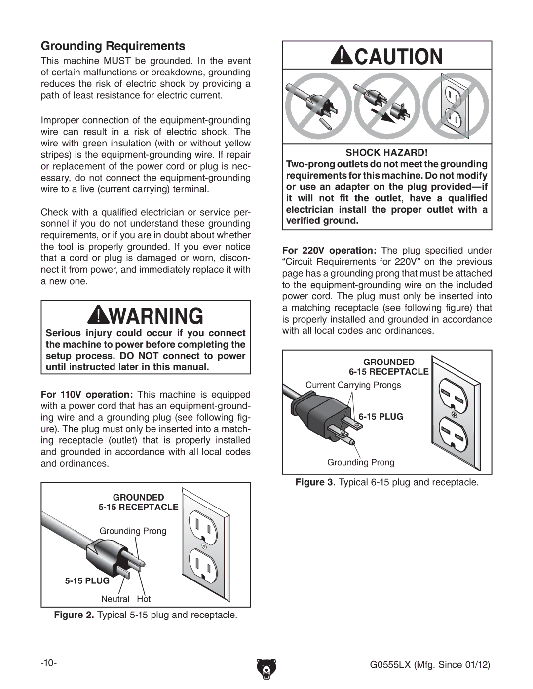 Grizzly G0555LX owner manual Grounding Requirements, IneXVa*&*eaj\VcYgZXZeiVXaZ# 