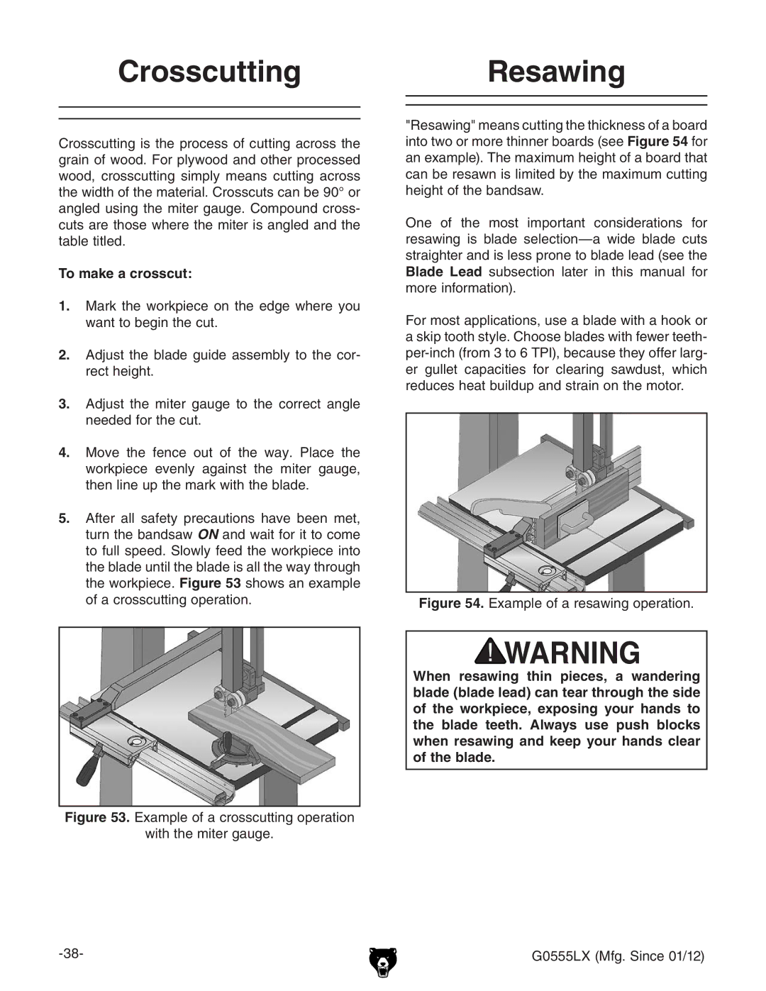 Grizzly G0555LX owner manual CrosscuttingResawing, To make a crosscut 