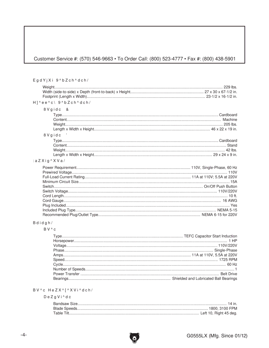 Grizzly G0555LX owner manual Heec\9bZchdch 8Vgidc 