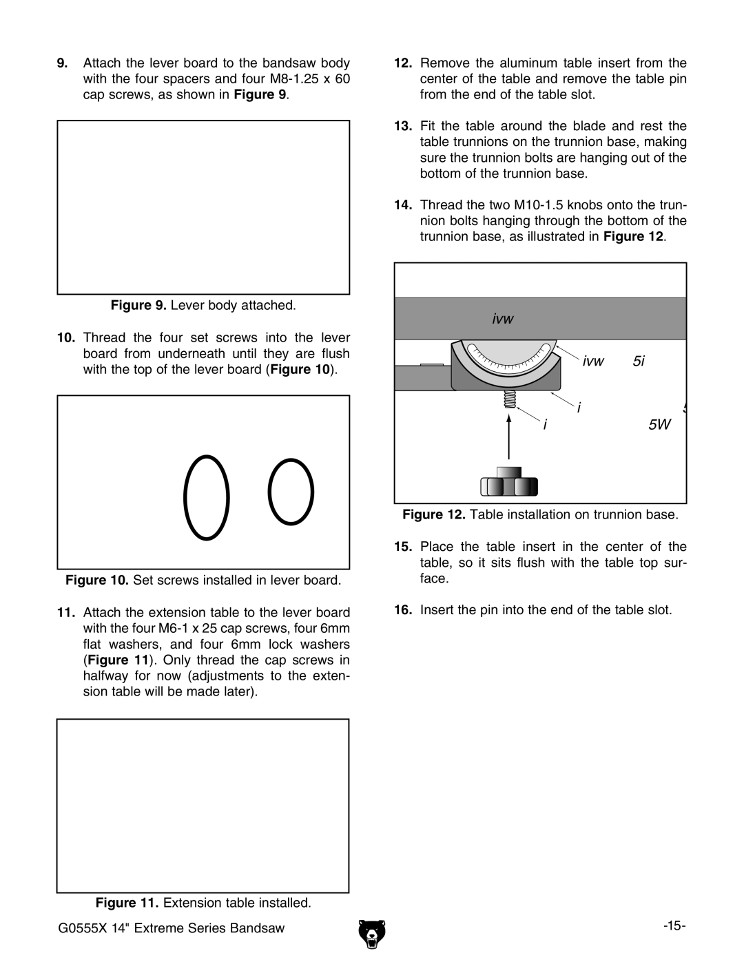 Grizzly owner manual Extension table installed G0555X 14 Extreme Series Bandsaw 