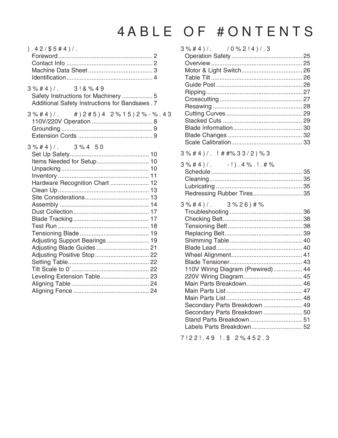 Grizzly G0555X owner manual Table of Contents 