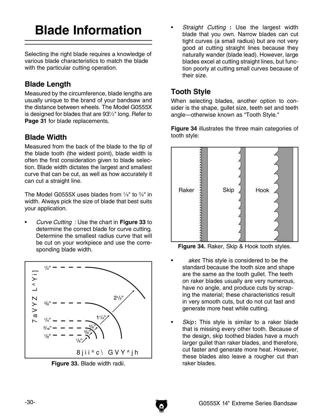 Grizzly G0555X owner manual Blade Information, Blade Length, Blade Width, Tooth Style 