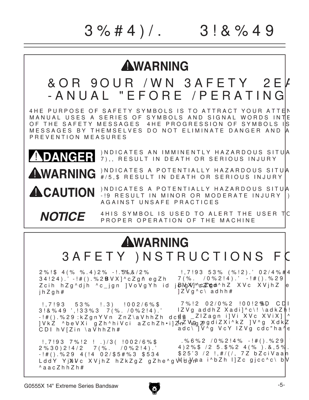 Grizzly G0555X owner manual Safety Instructions for Machinery 