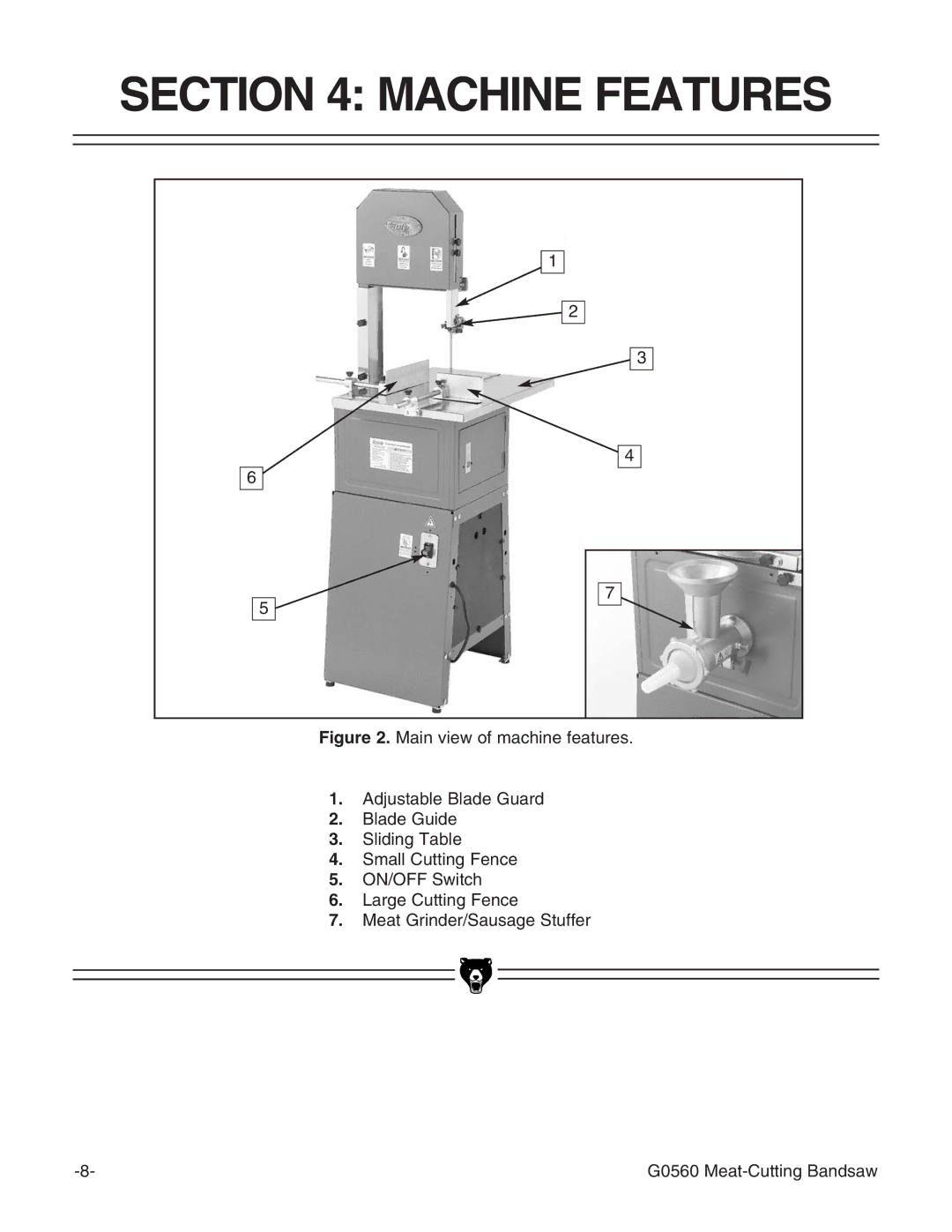 Grizzly G0560 instruction manual Machine Features 