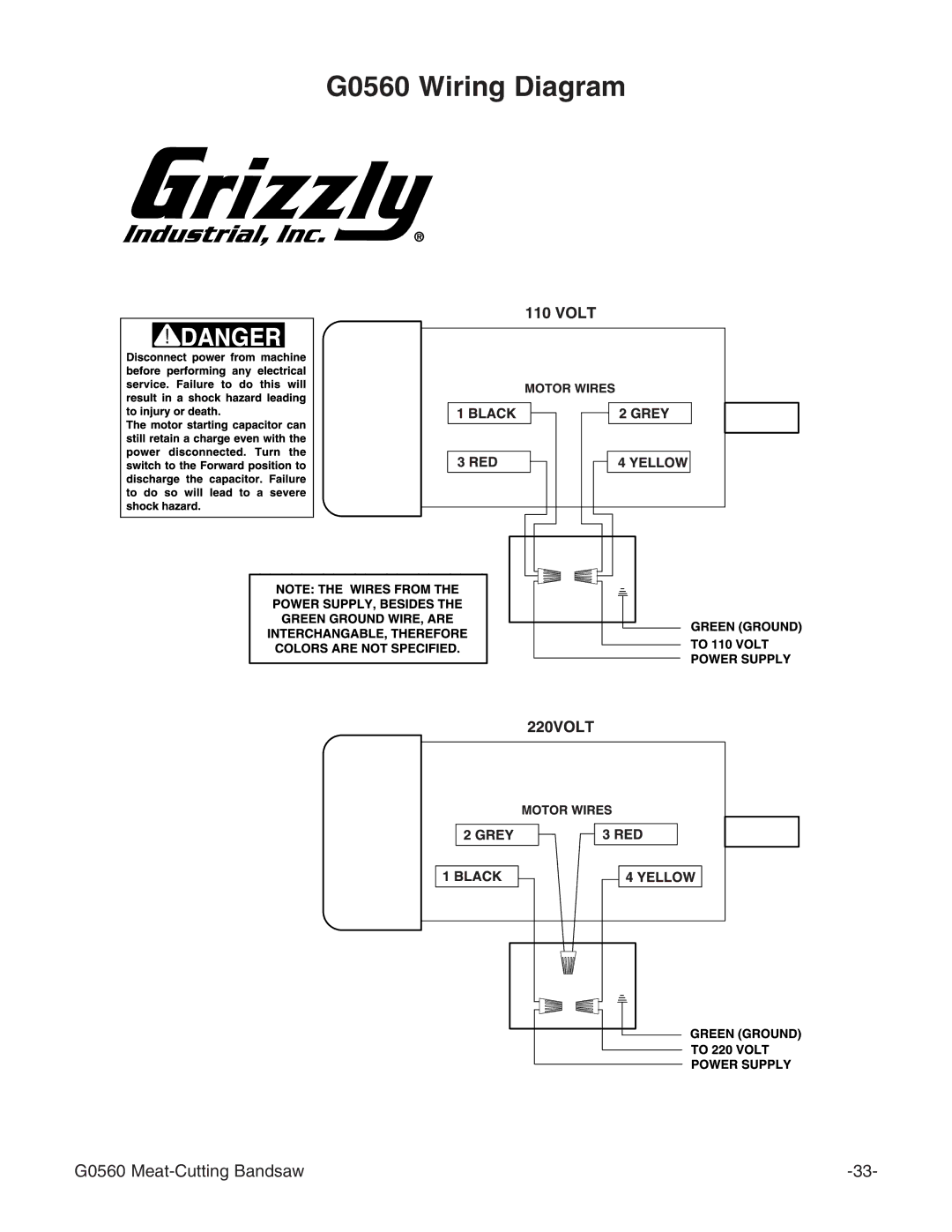 Grizzly instruction manual G0560 Wiring Diagram 